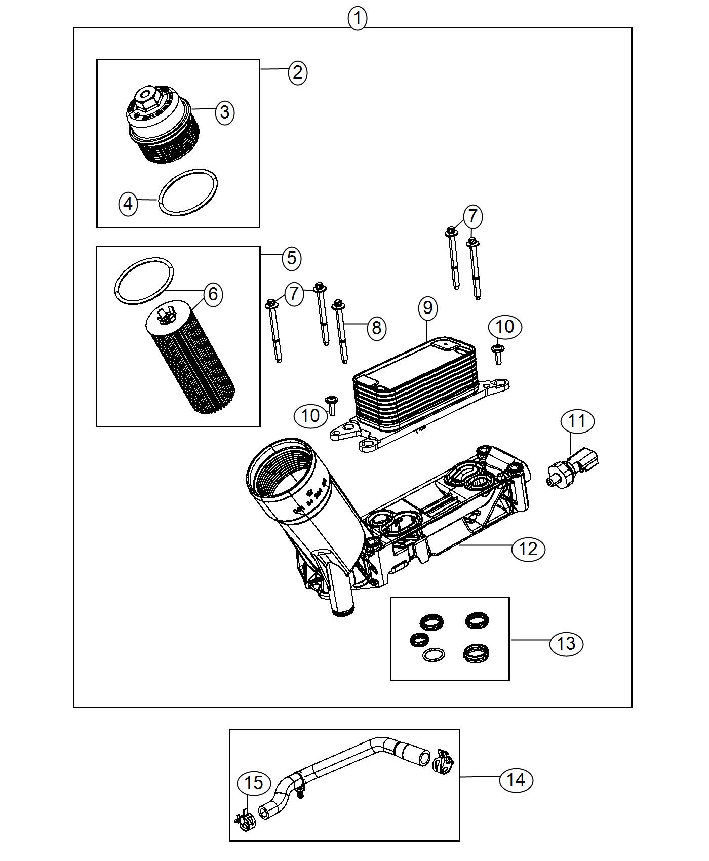 Diagram Engine Oil, Engine Oil Filter, Adapter/Cooler 3.6L. for your Chrysler