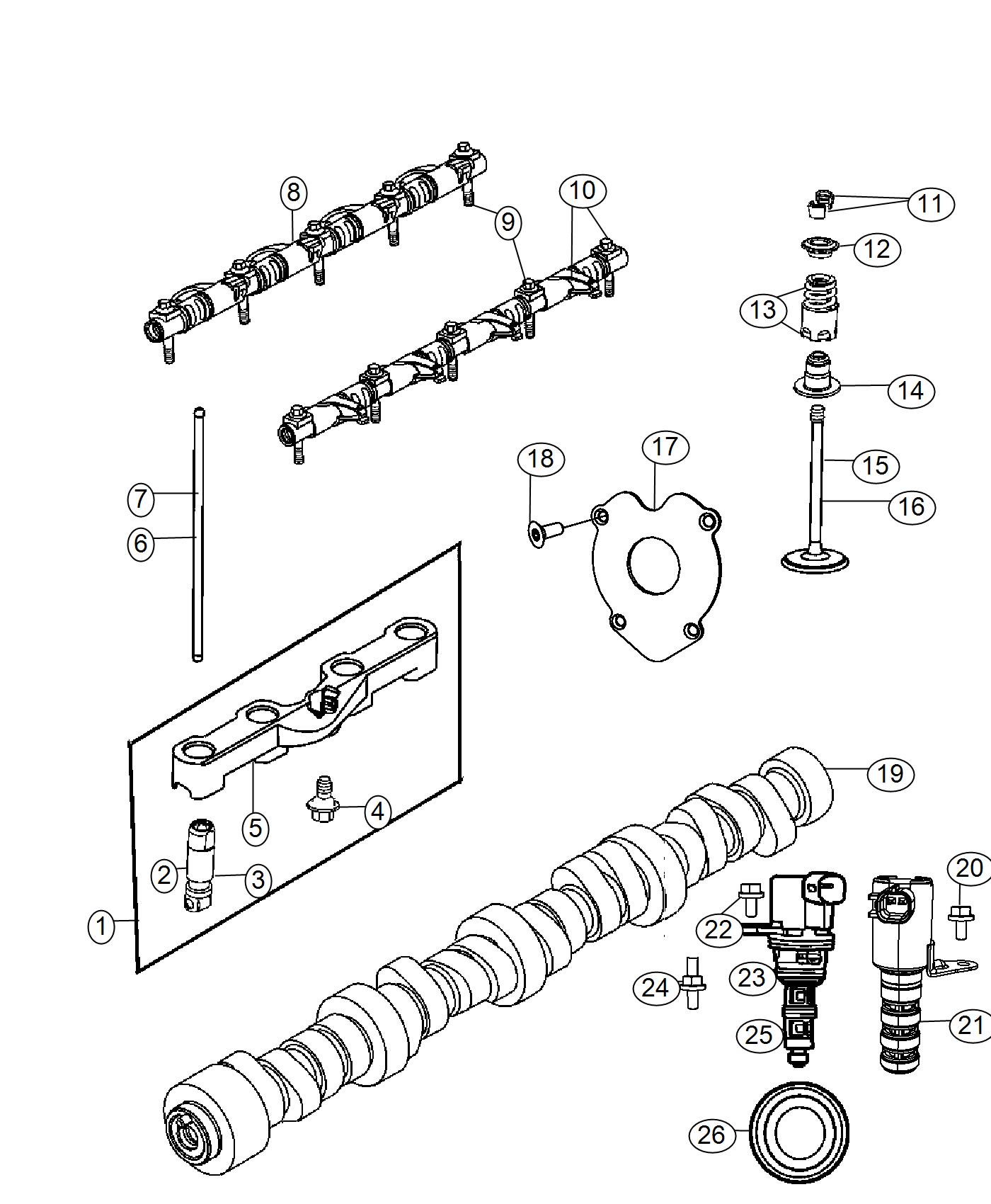 Diagram Camshaft And Valvetrain 5.7L [5.7L V8 MDS VVT ENGINE]. for your Jeep