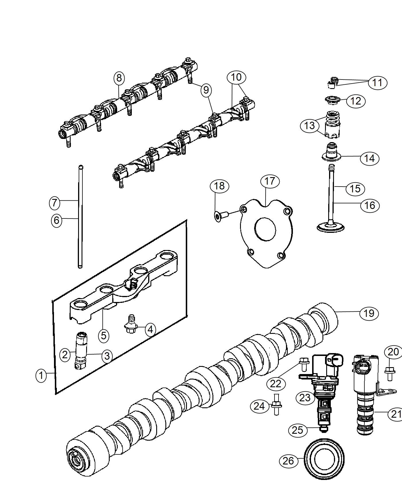 Diagram Camshaft And Valvetrain 5.7L [5.7L V8 MDS VVT ENGINE]. for your Jeep