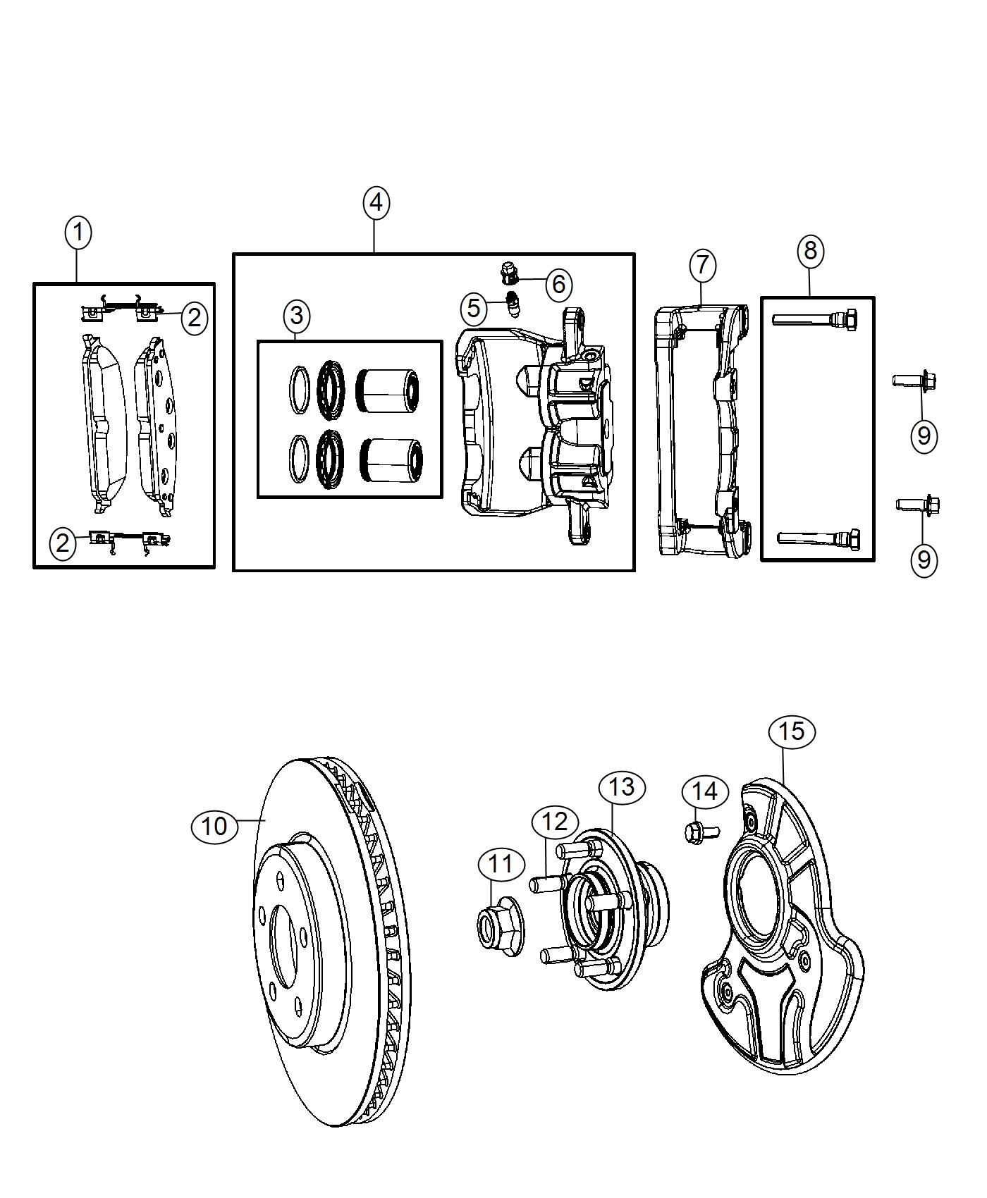 Diagram Brakes, Front, AWD. for your Dodge