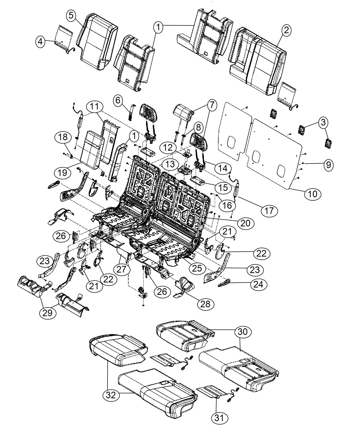 Diagram Rear Seat - Split Seat - Trim Code [Leather Trimmed Bucket Seats]. for your 2000 Chrysler 300  M 