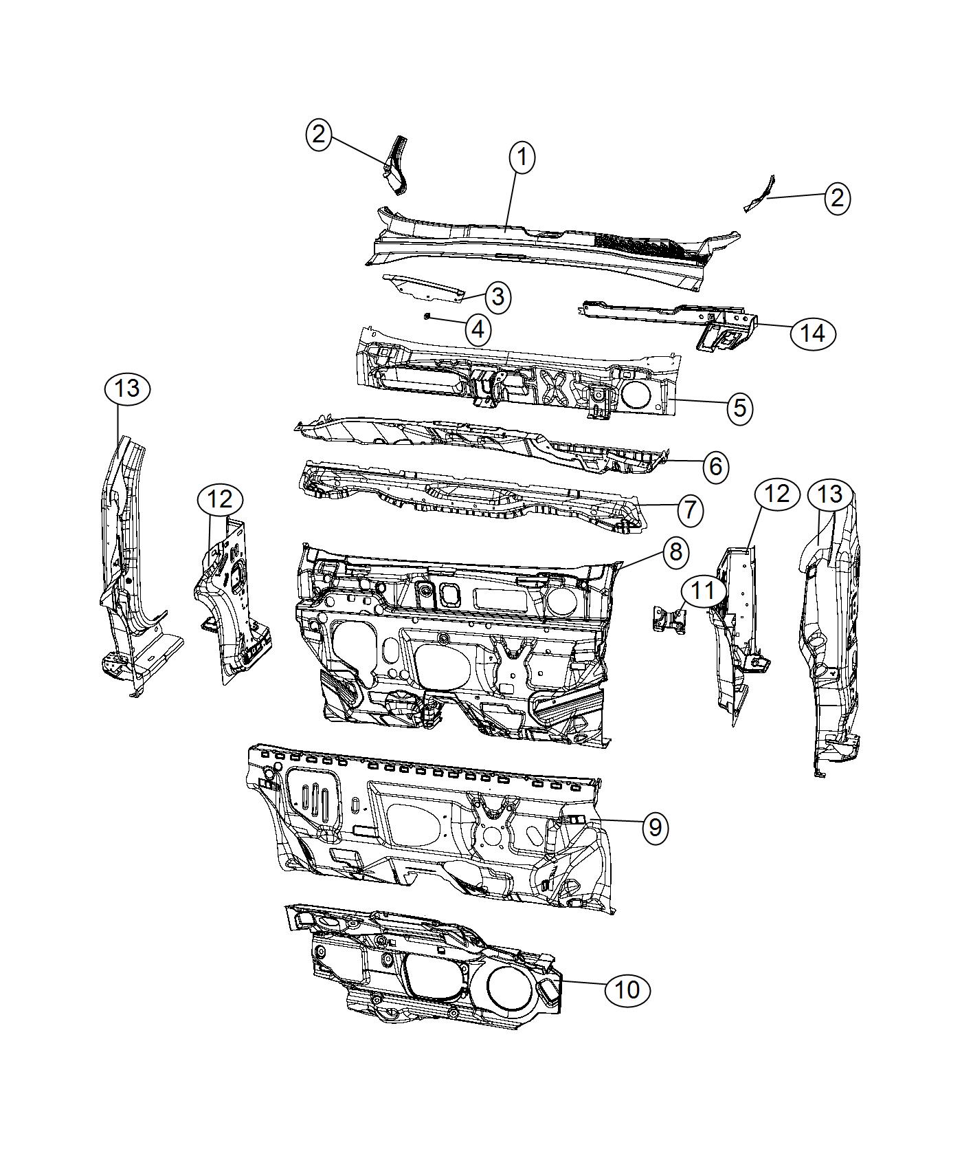 Cowl, Dash Panel and Related Parts. Diagram