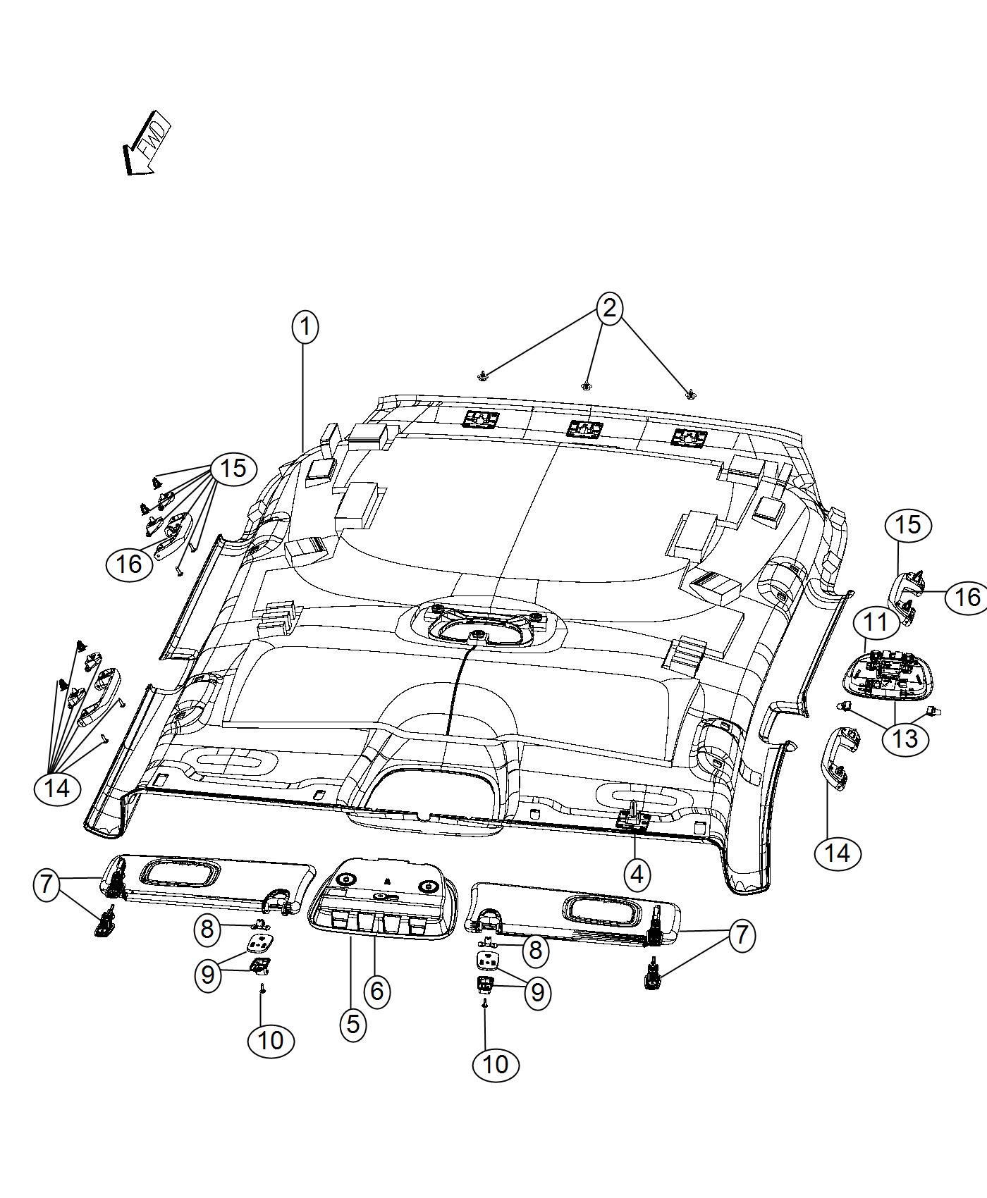 Diagram Headliners and Visors. for your 2001 Chrysler 300  M 