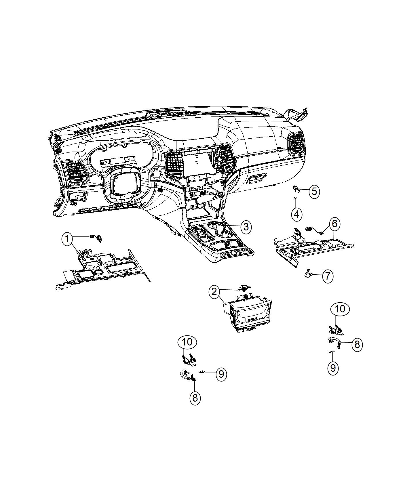 Diagram Interior Lighting, Instrument Panel And Floor Console. for your Jeep