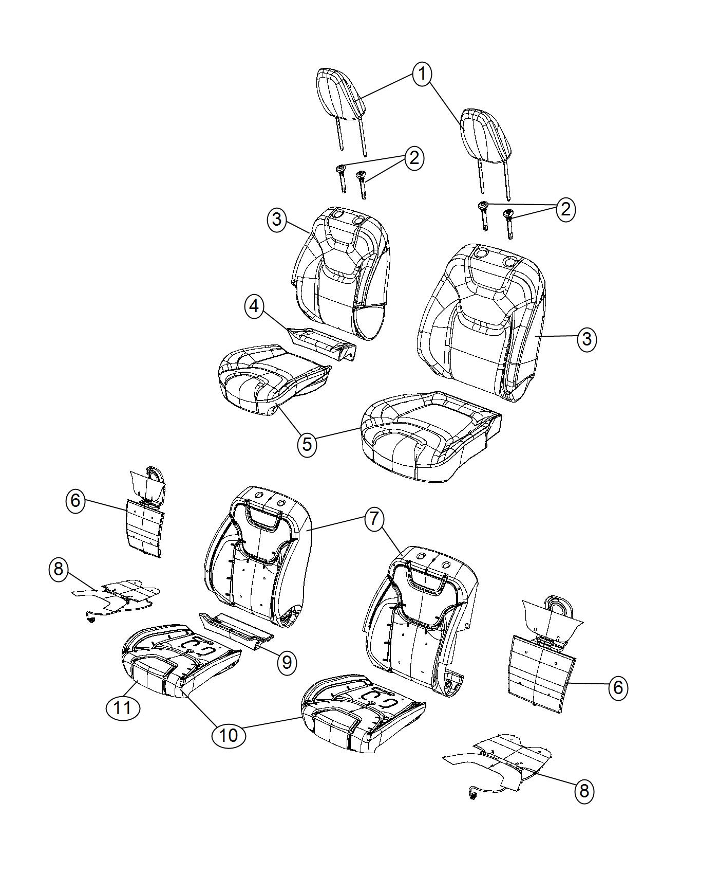 Diagram Front Seat - Bucket - Trim Code [Cloth Low-Back Bucket Seats]. for your Jeep