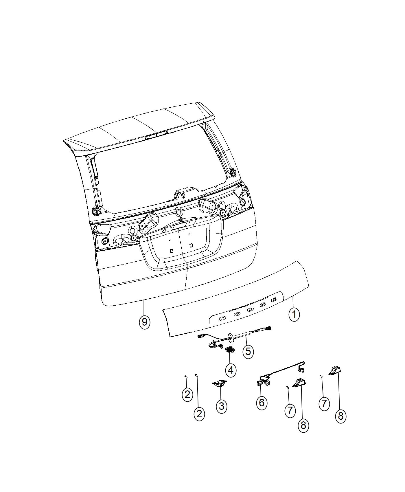 Diagram Lamps, Liftgate Handle, Rear Camera and License. for your Dodge Grand Caravan  