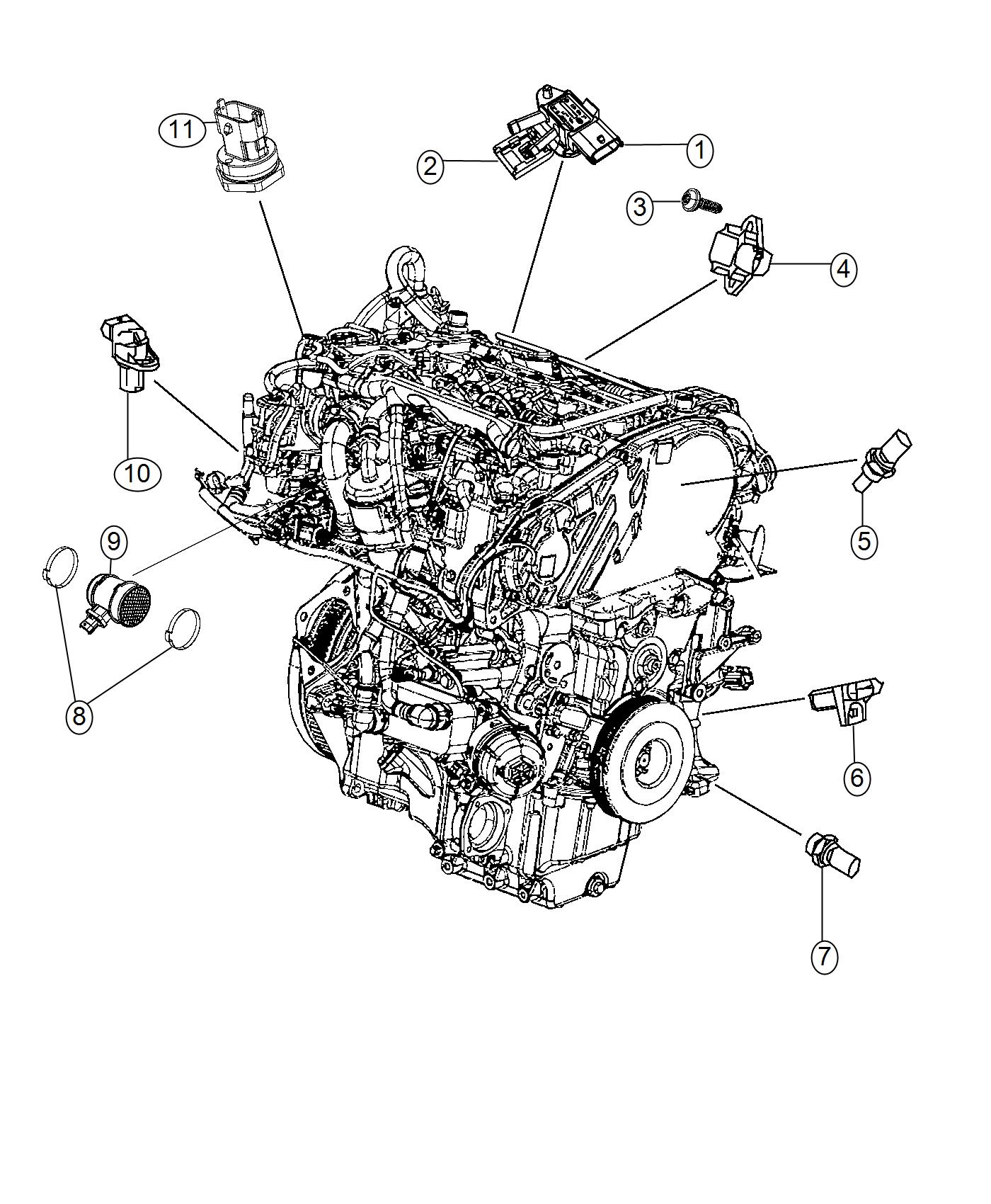 Diagram Sensors, Engine Compartment. for your 2024 Jeep Compass  High Altitude 