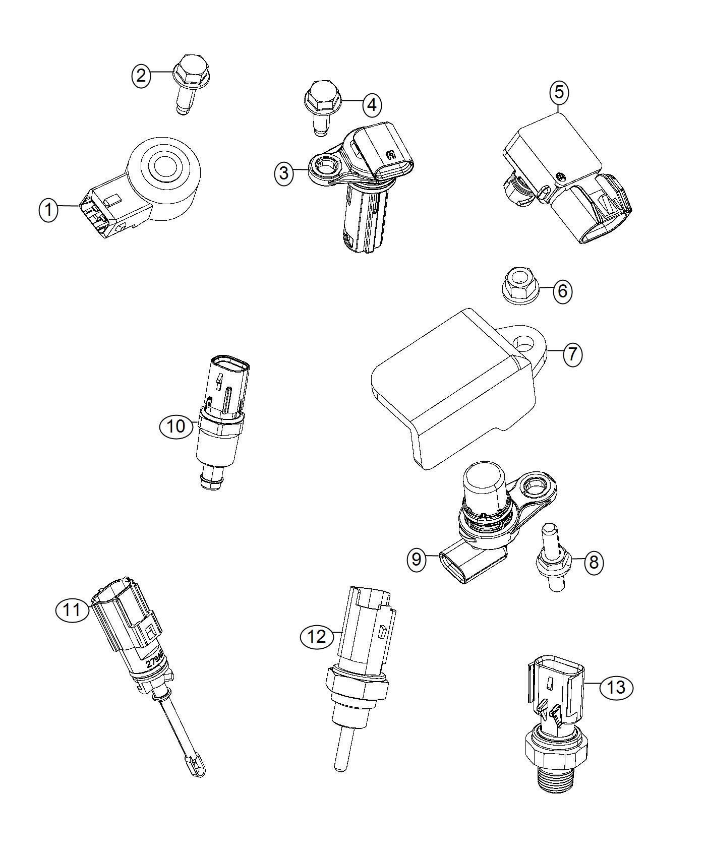 Diagram Sensors, Engine Compartment. for your Jeep