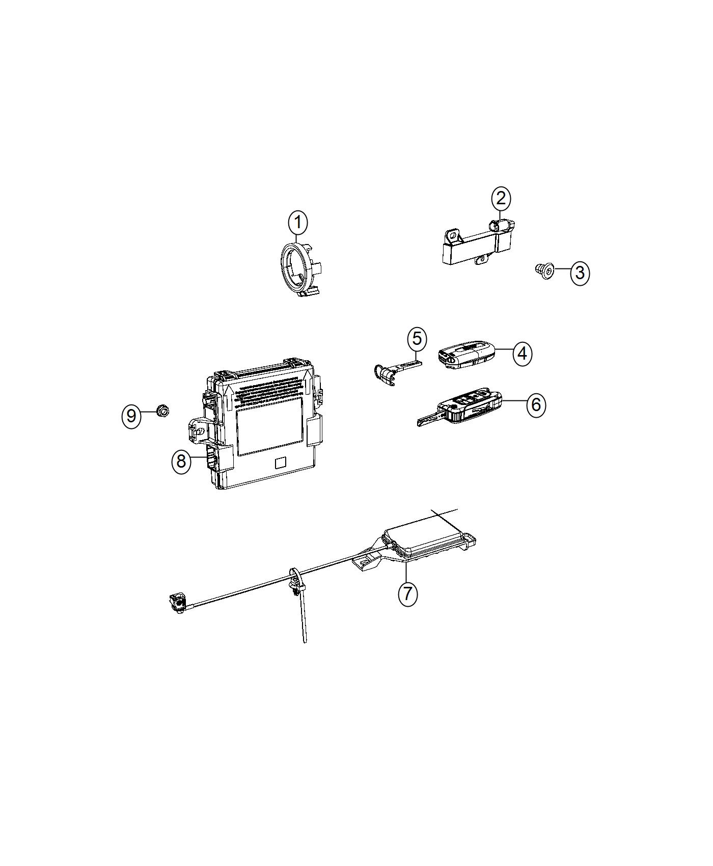 Diagram Modules, Receivers, Passive Entry, Keys, And Key FOBs. for your Jeep Compass  