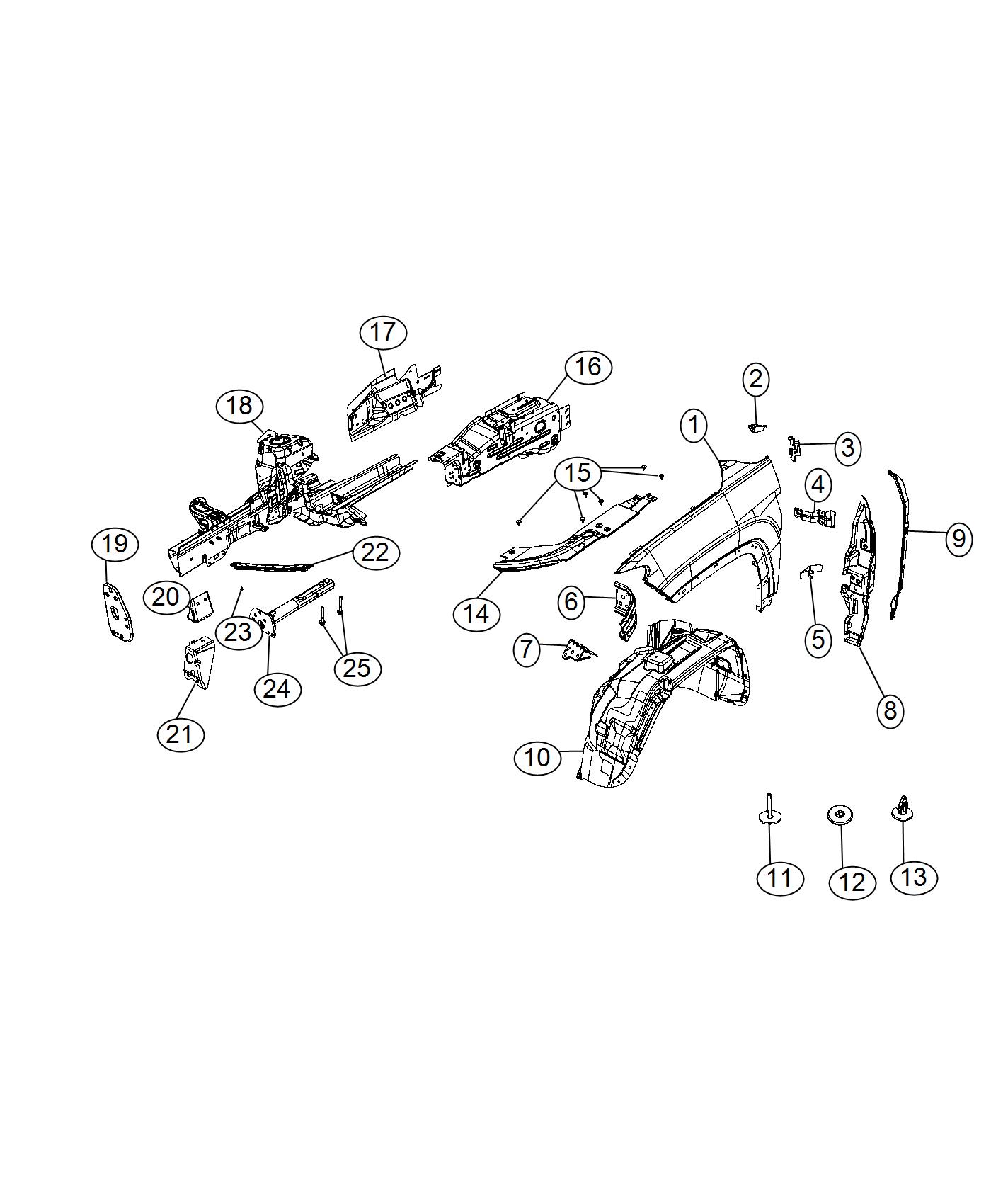 Diagram Front Fenders and Shields. for your Jeep