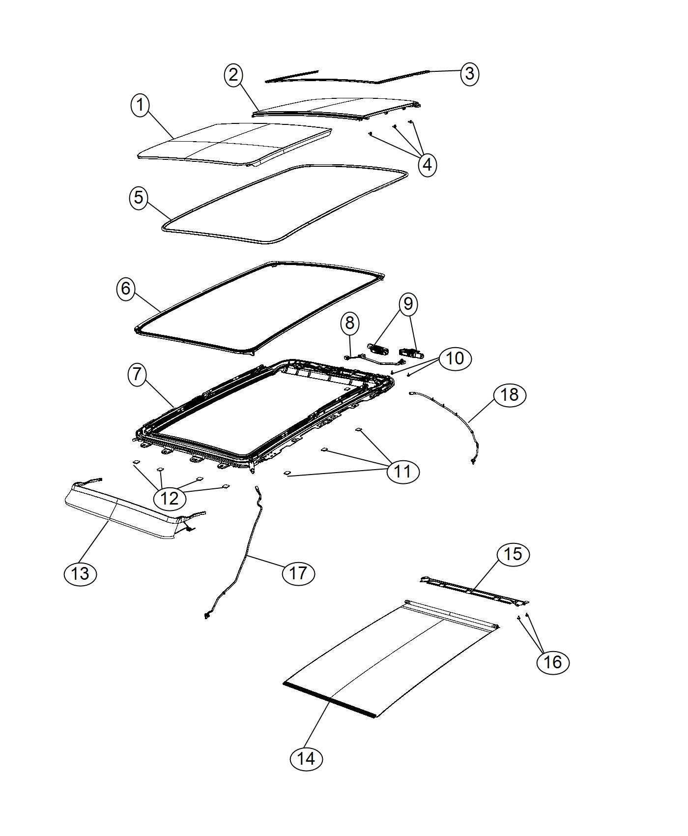 Diagram Sunroof and Component Parts. for your 1999 Jeep Cherokee   