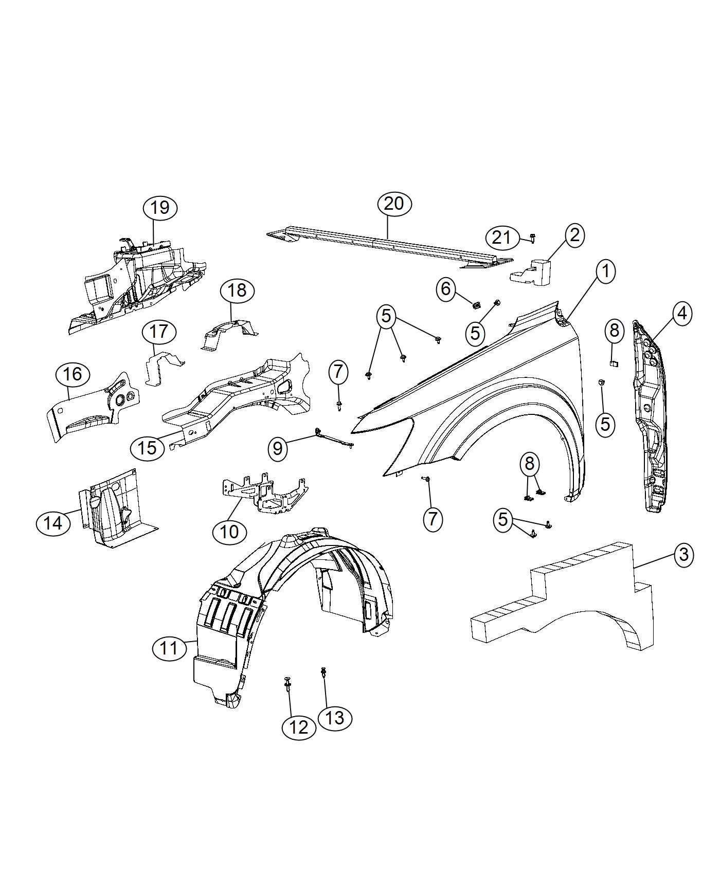 Diagram Front Fender and Related Parts. for your 2015 Dodge Journey  CREW-PLUS () 