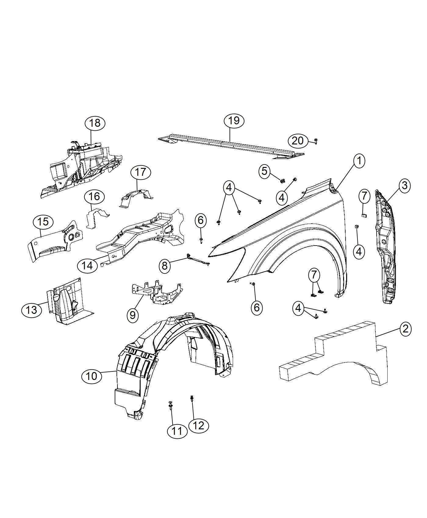 Diagram Front Fenders and Related Parts. for your 2007 Ram 1500   