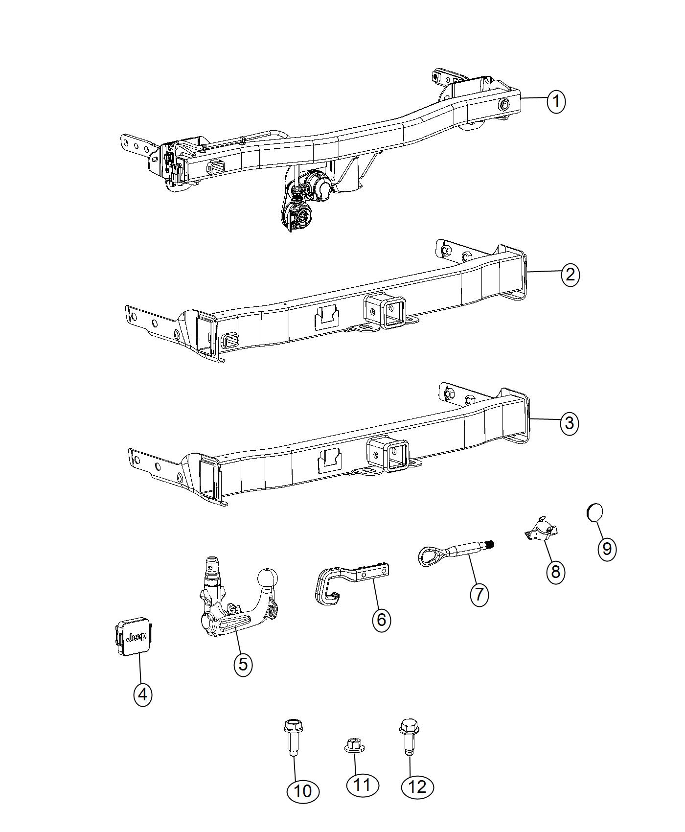 Diagram Tow Hooks and Hitch, Rear. for your 1999 Jeep Cherokee   