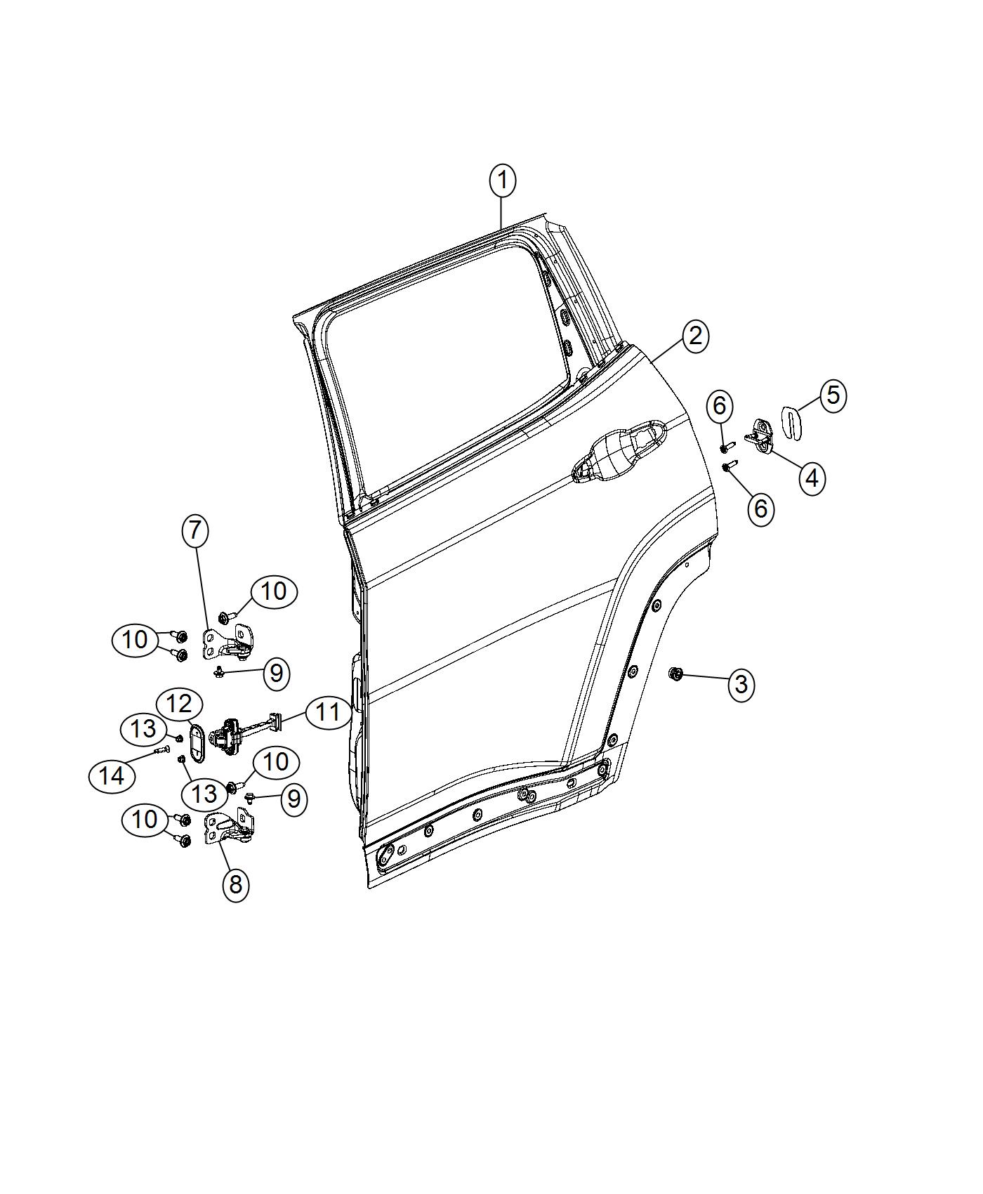 Diagram Rear Door, Shell and Hinges. for your 2001 Chrysler 300  M 