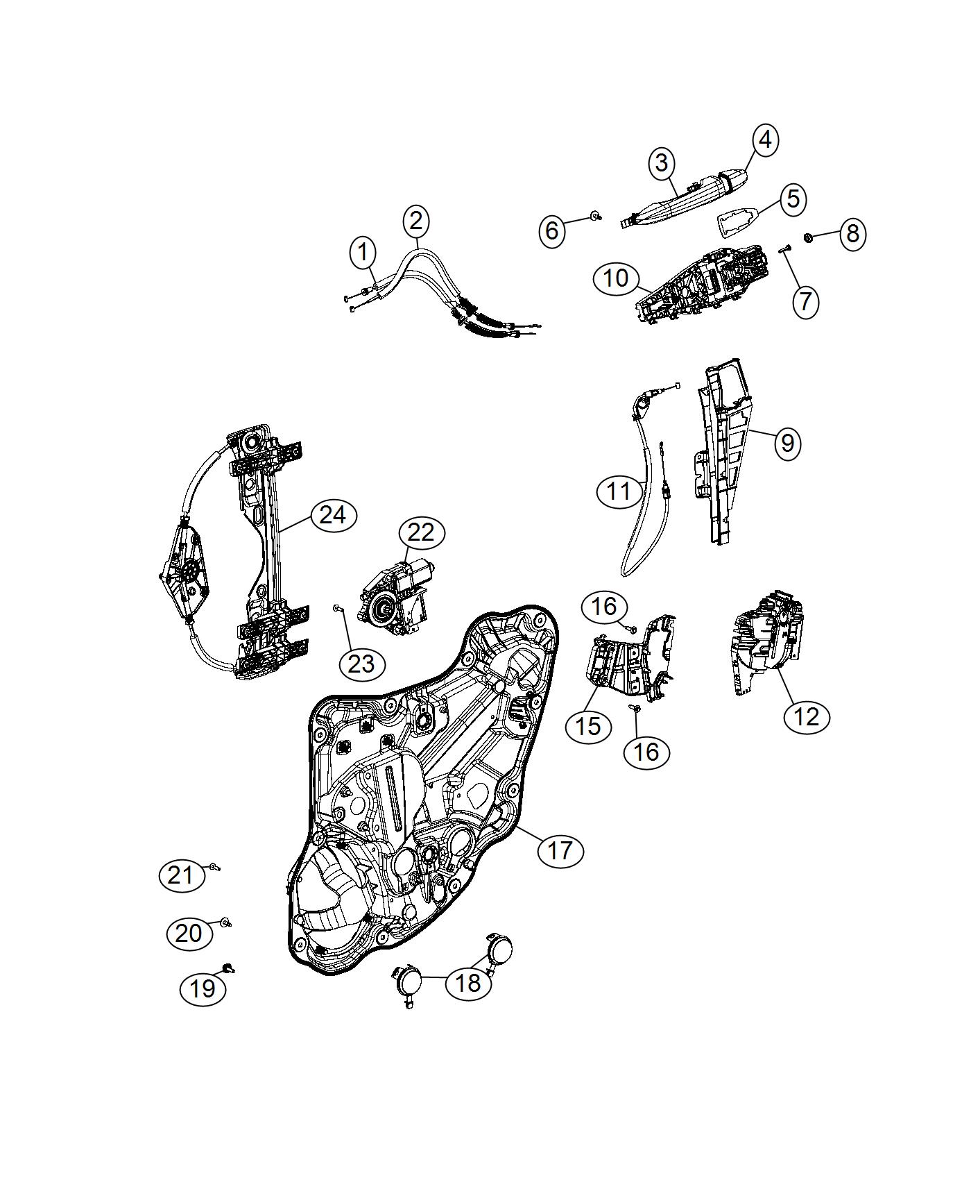 Diagram Rear Door, Hardware and Components. for your 2018 Jeep Wrangler   