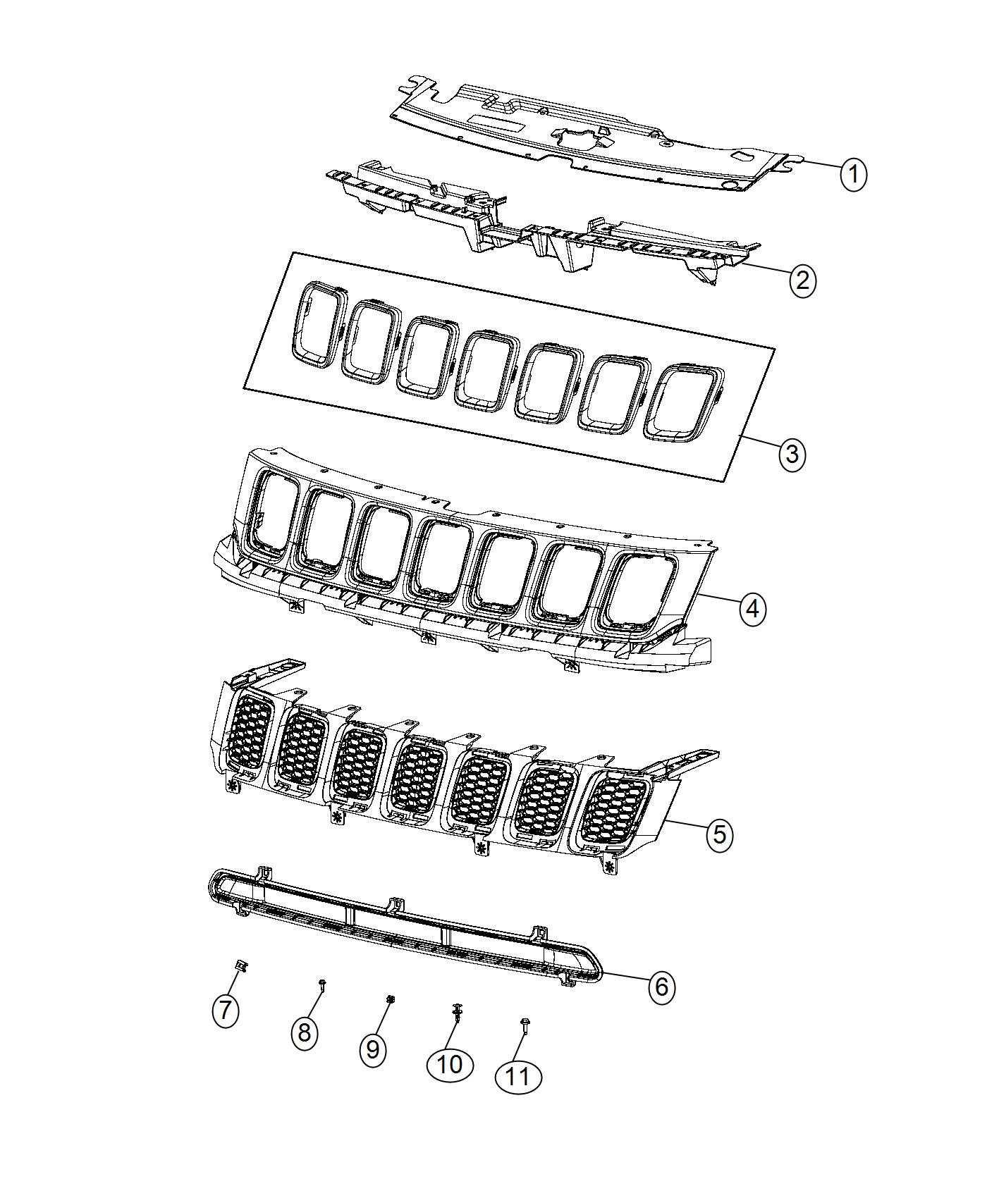 Diagram Grille. for your 2008 Jeep Wrangler   