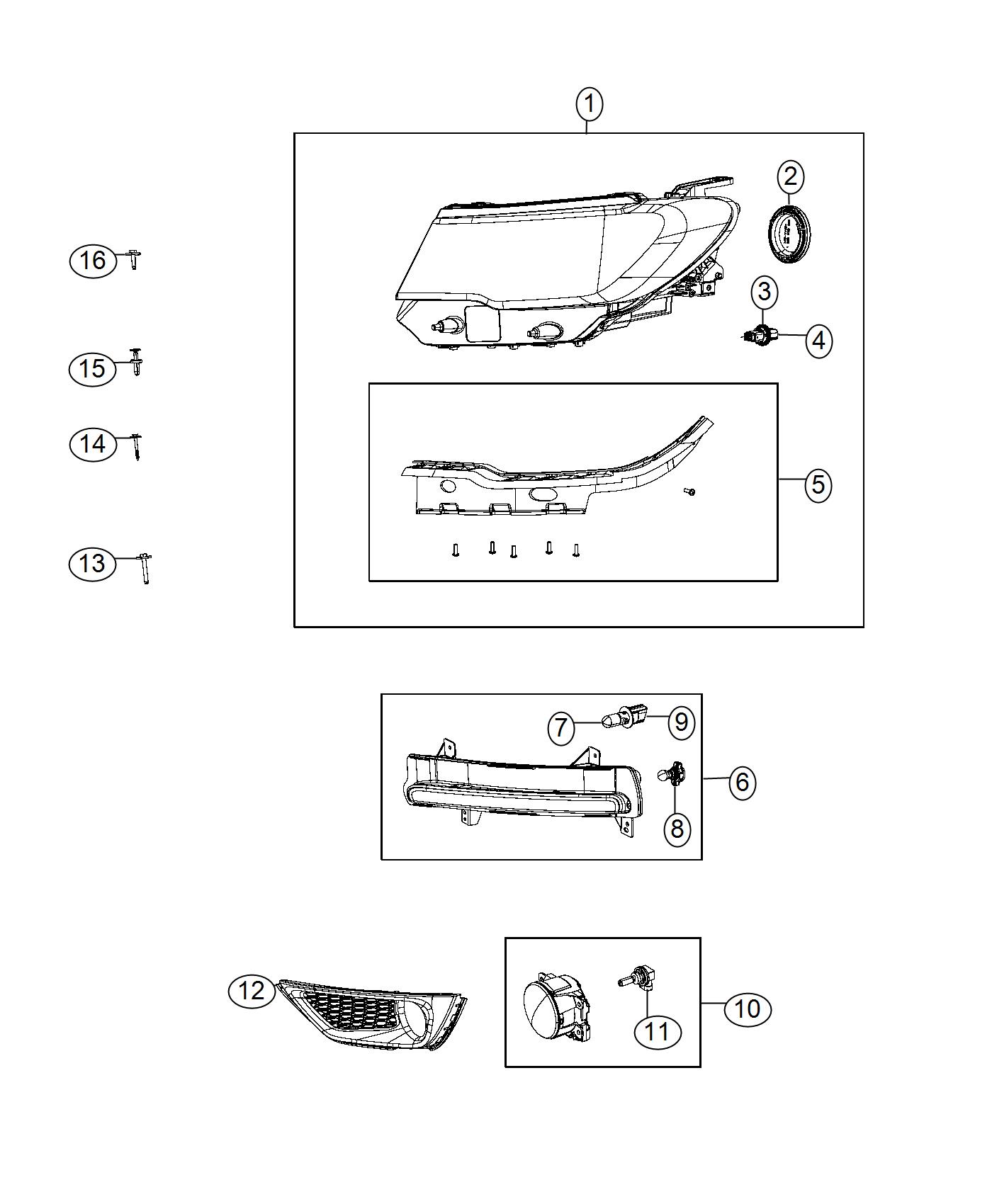 Diagram Lamps, Front. for your 2021 Jeep Cherokee   