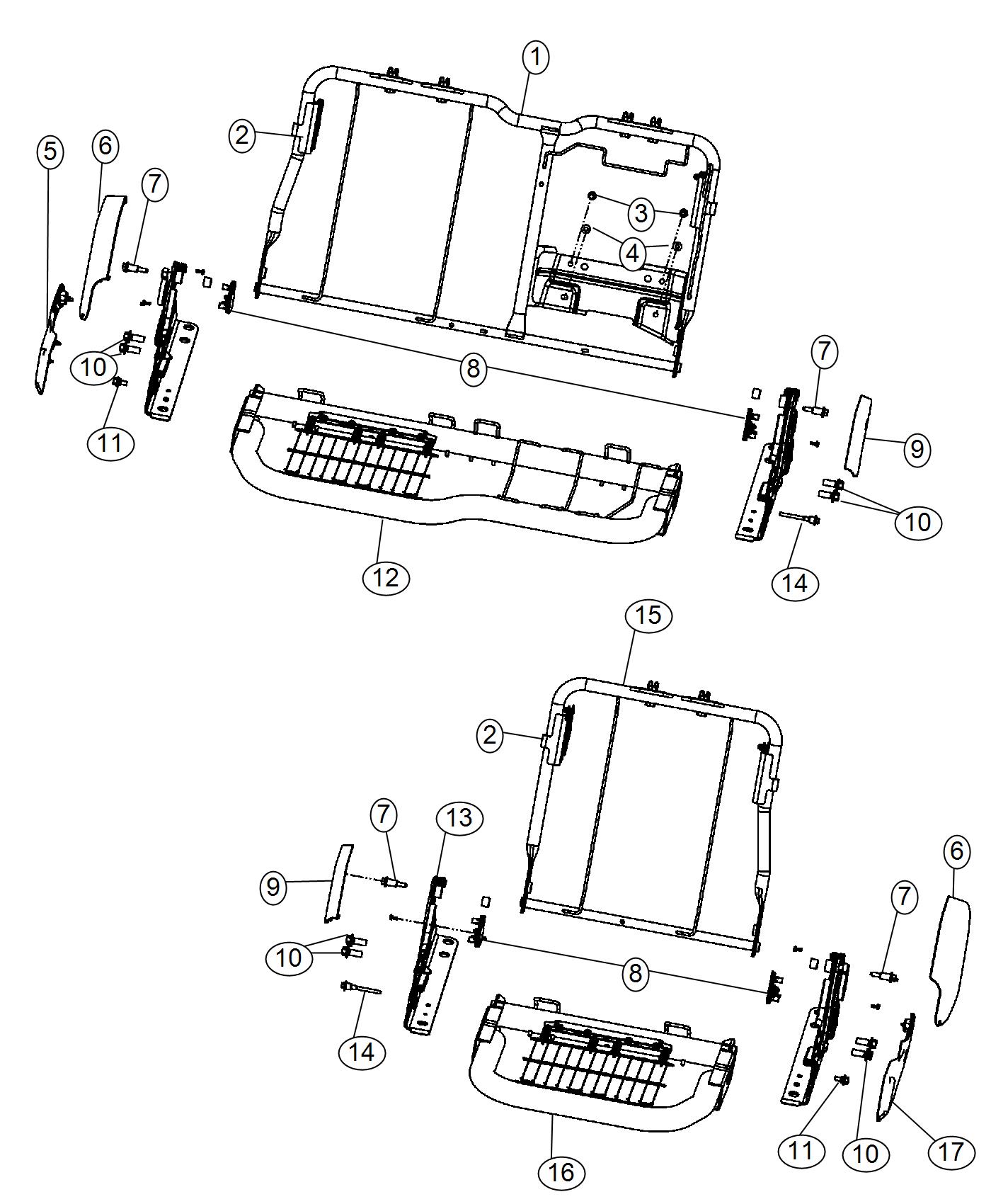 Diagram Crew Cab - Rear Seat Hardware - Split Seat. for your Ram