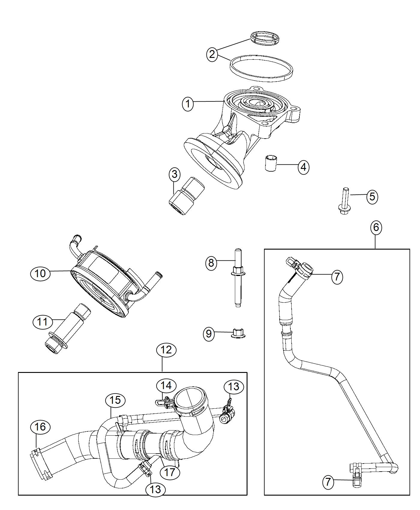 Diagram Engine Oil Heat Exchanger, Adapter And Hoses/Tubes 5.7L. for your 2001 Chrysler 300  M 