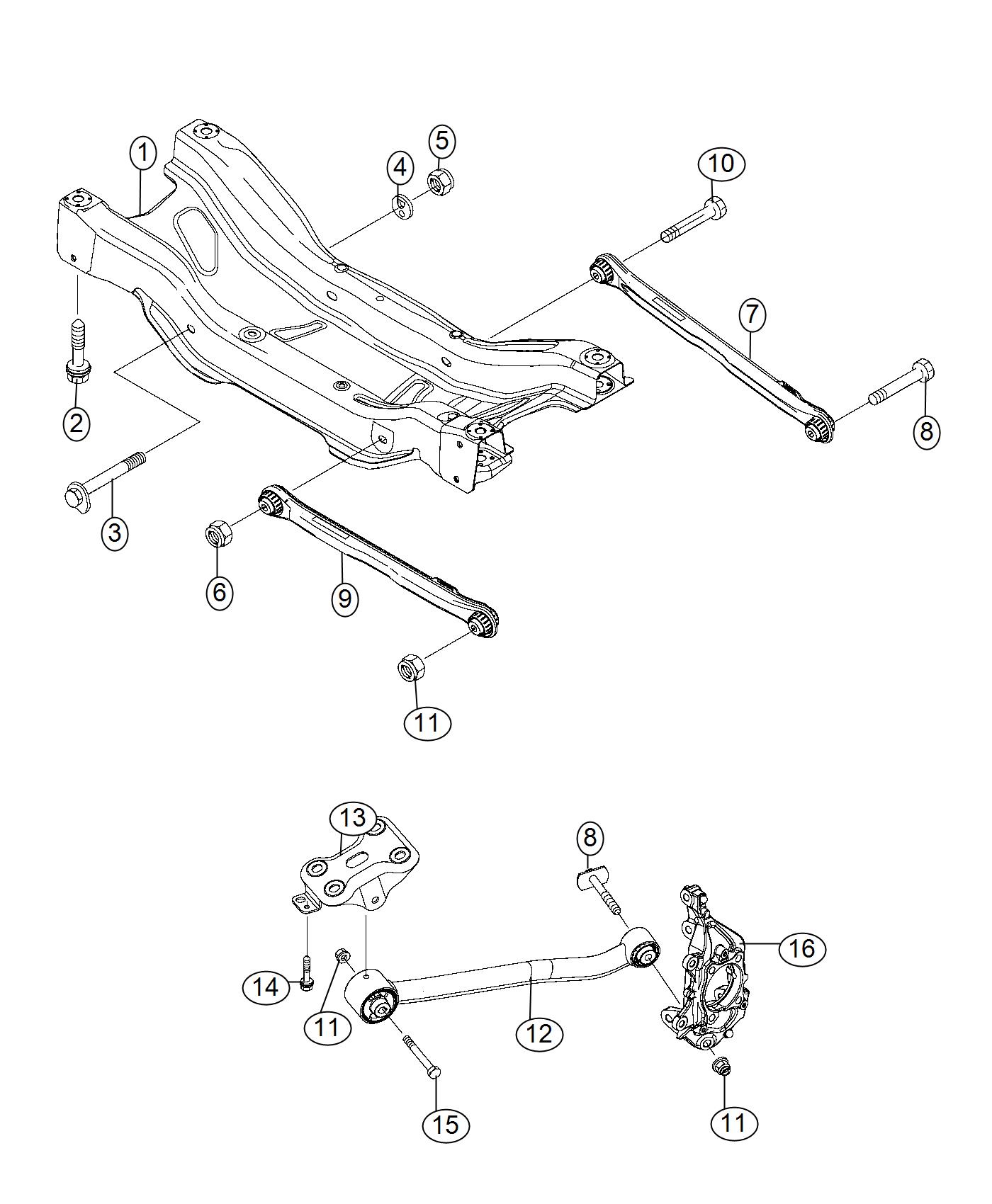 Diagram Crossmember, Links. for your 2014 Jeep Compass   