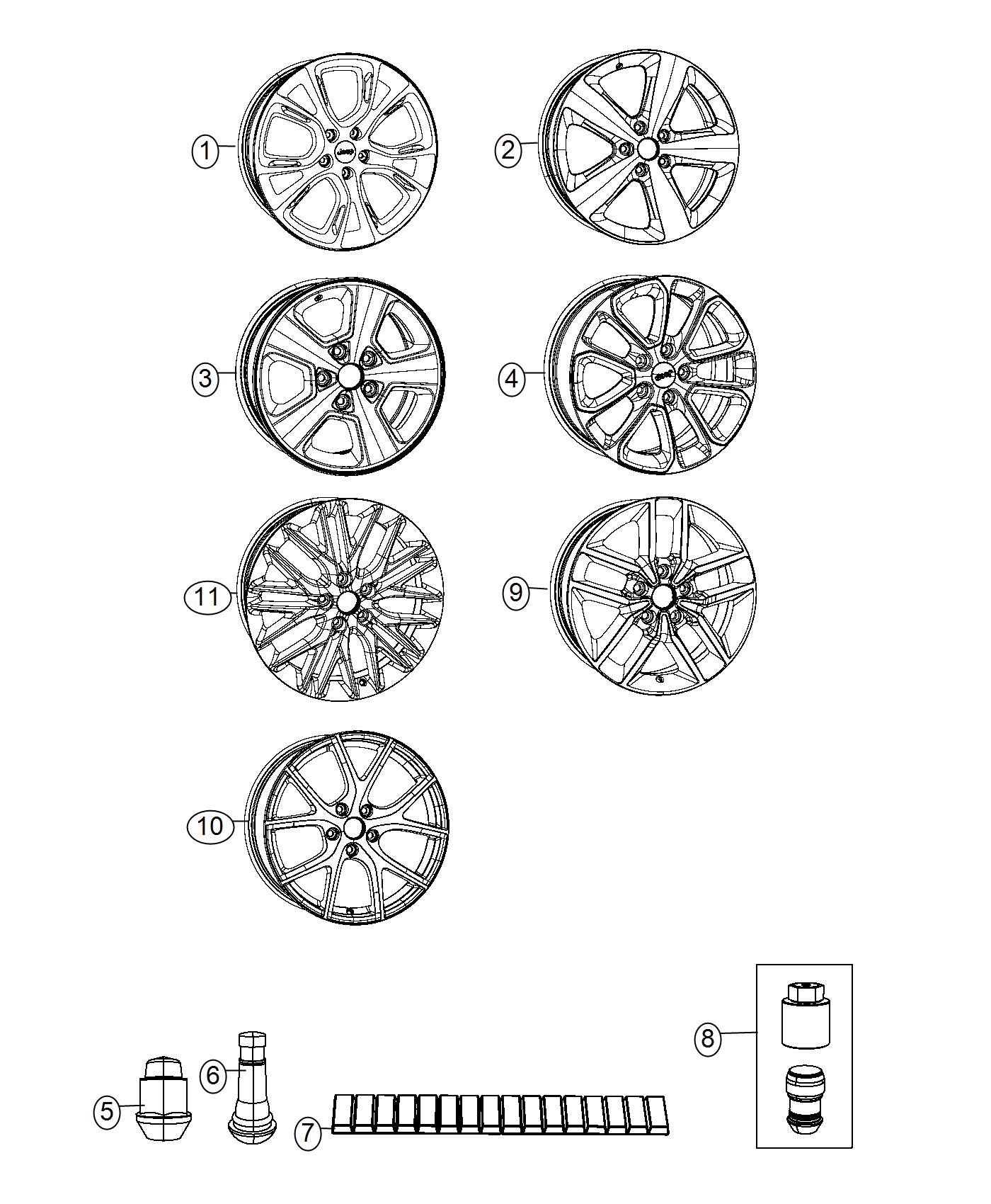 Diagram Wheels and Hardware. for your Jeep