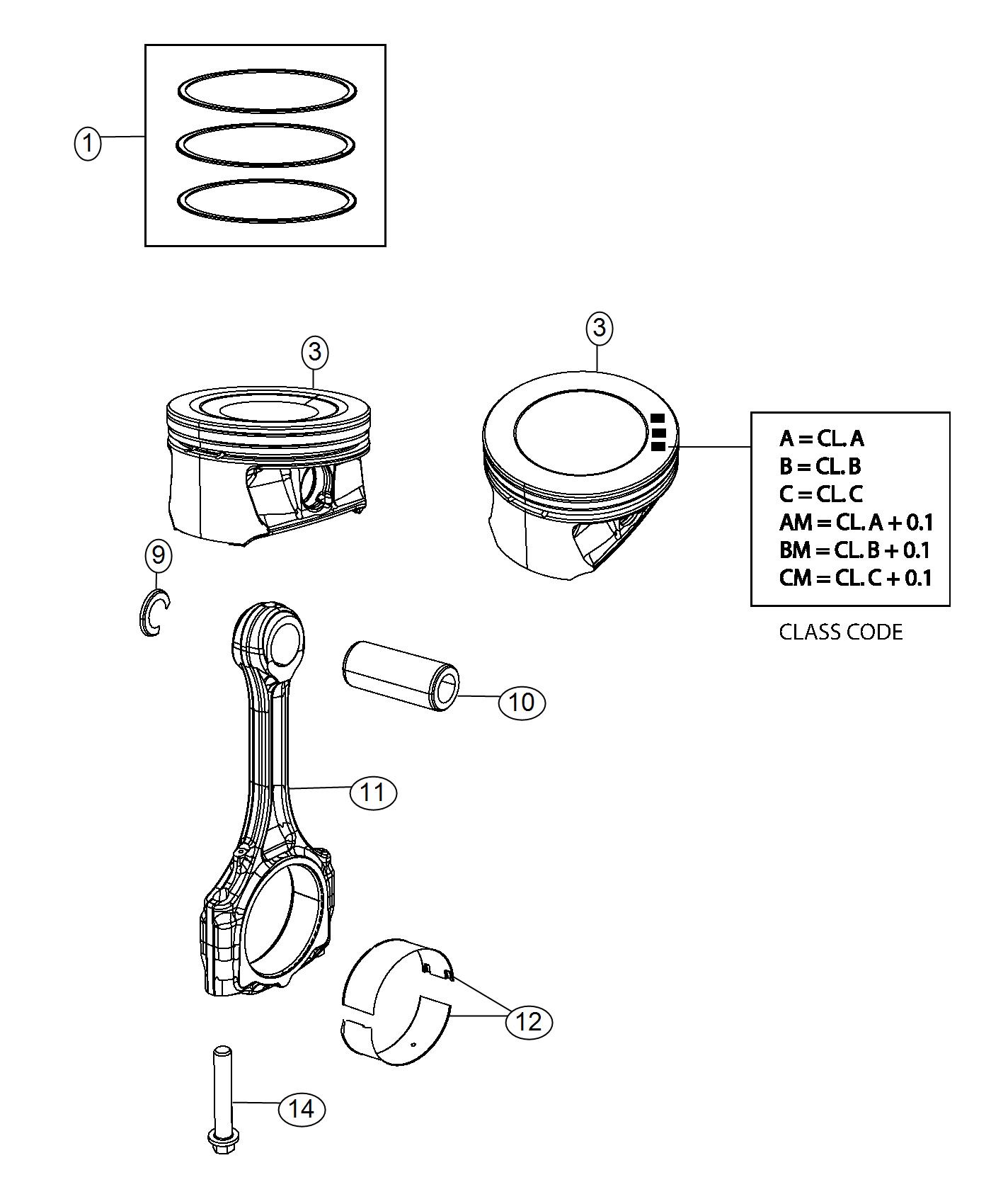 Diagram Pistons, Piston Rings, Connecting Rods And Bearings 1.4L Turbocharged. for your Jeep