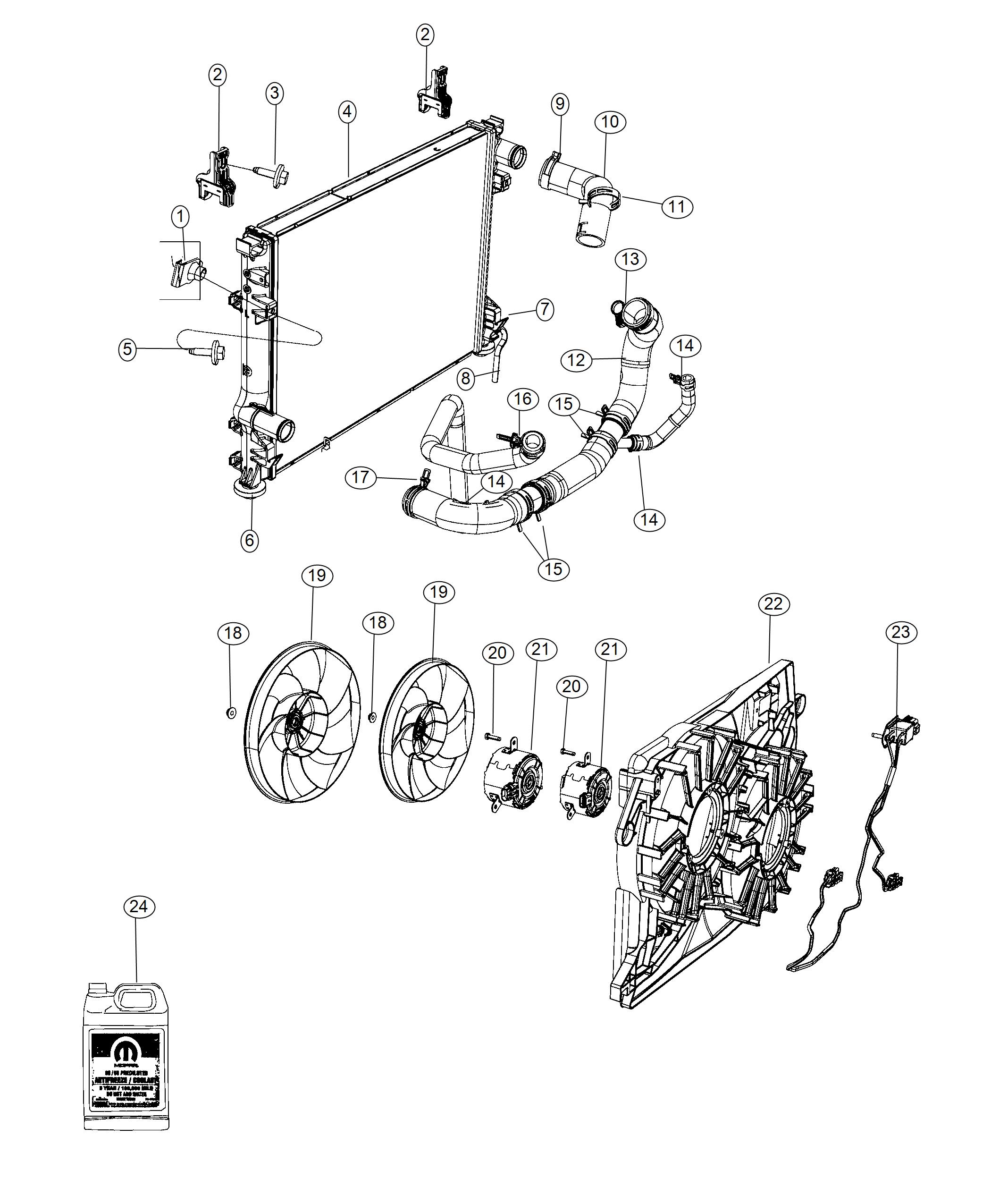 Diagram Radiator And Related Parts Dual Fan. for your 2018 Dodge Challenger   