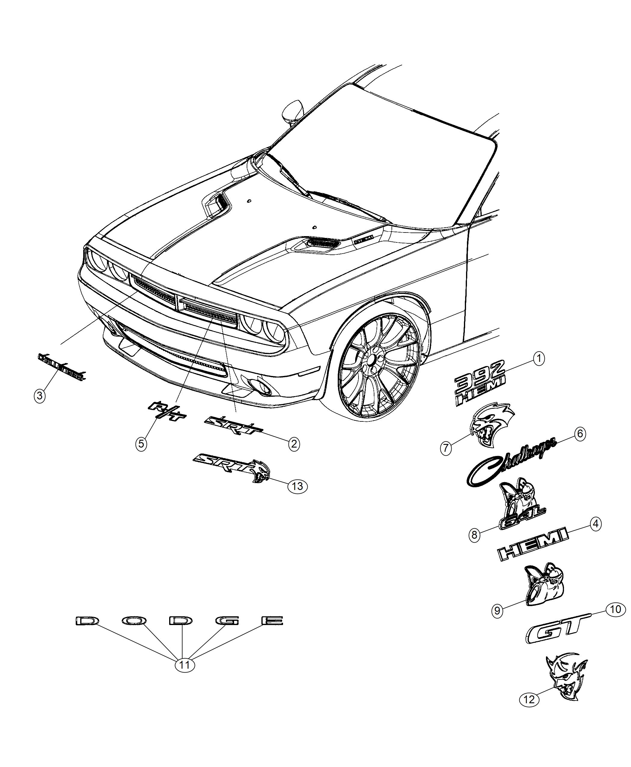 Diagram Nameplates, Emblems and Medallions. for your Dodge Challenger  