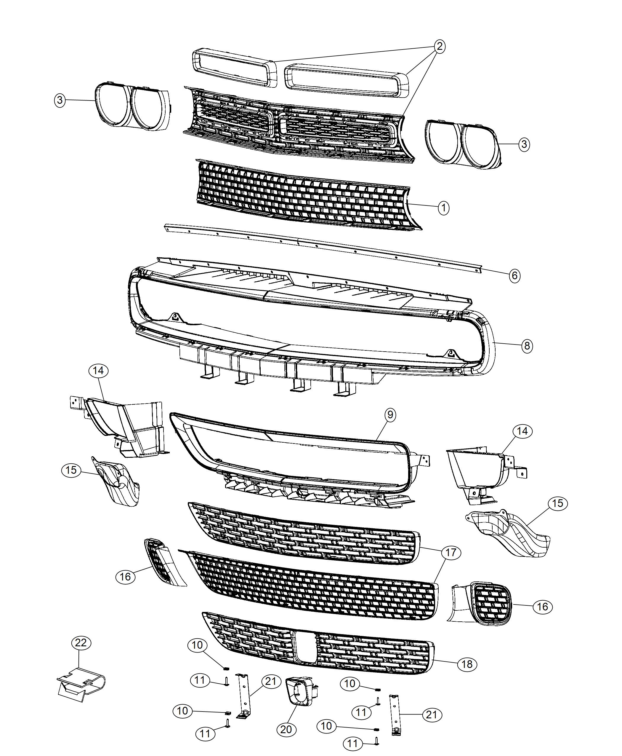 Diagram Grille. for your 2011 Dodge Challenger   