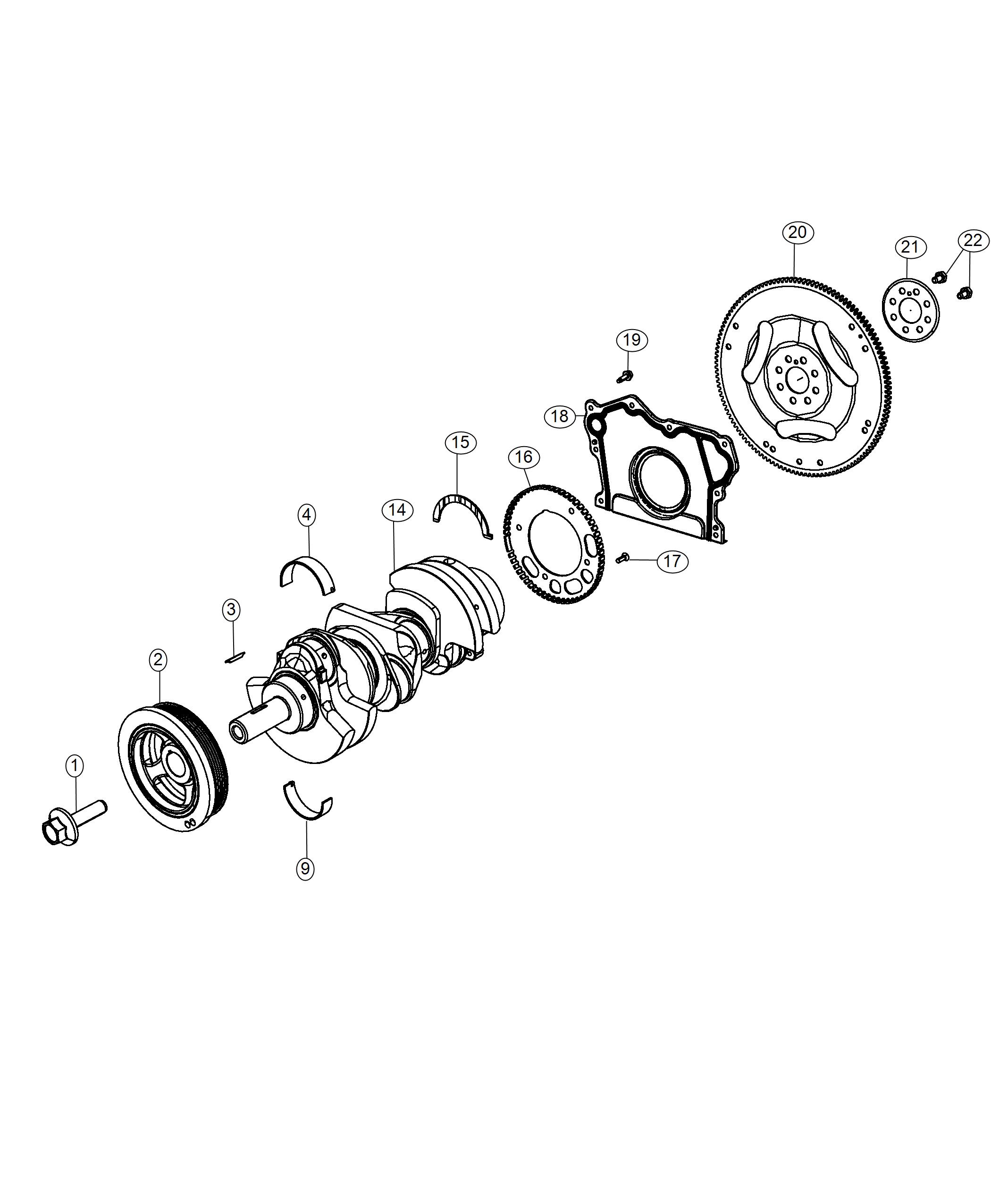 Diagram Crankshaft, Crankshaft Bearings, Damper And Flywheel 3.6L. for your Dodge Challenger  