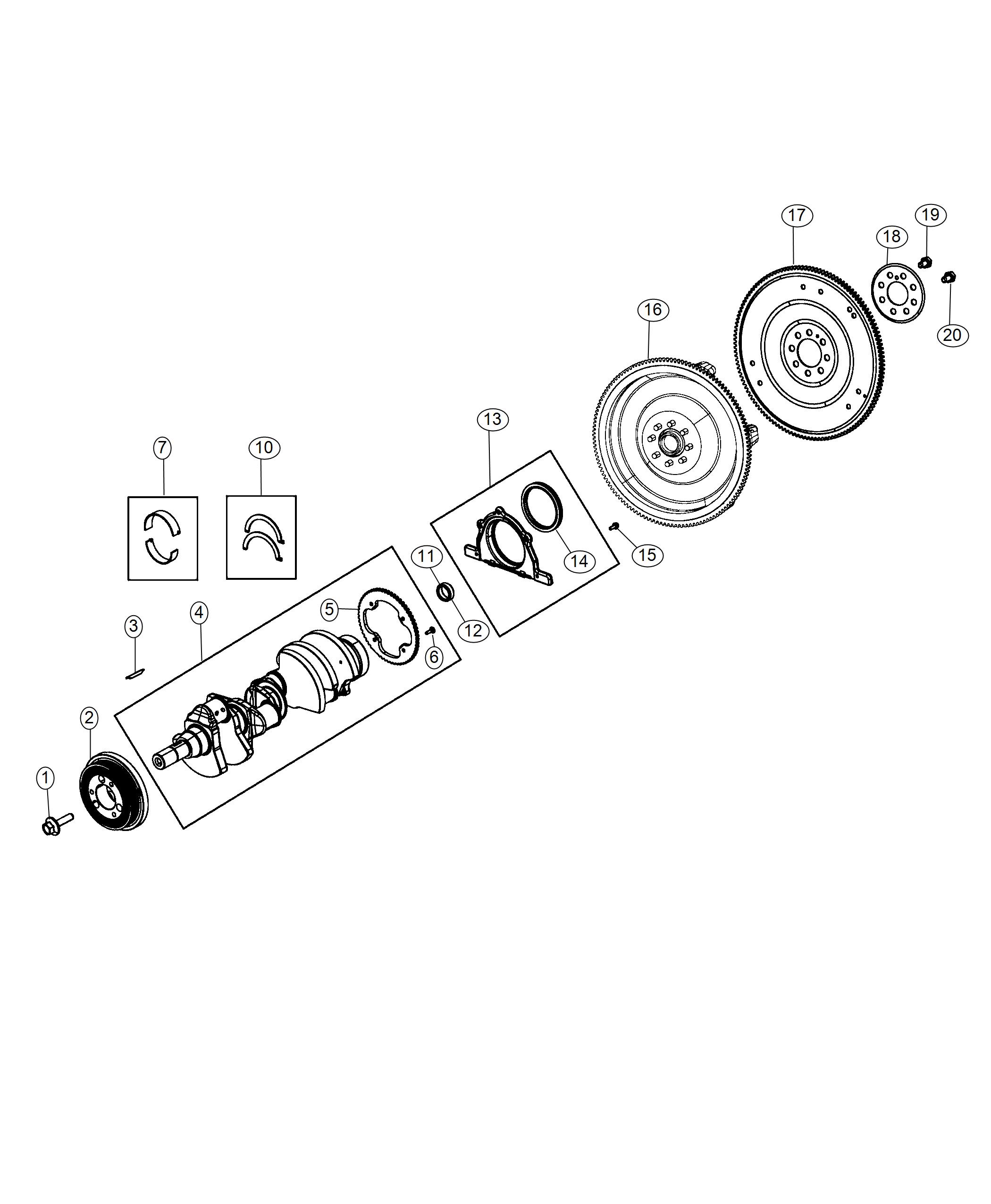 Diagram Crankshaft, Crankshaft Bearings, Damper And Flywheel 6.2L. for your 2000 Chrysler 300  M 