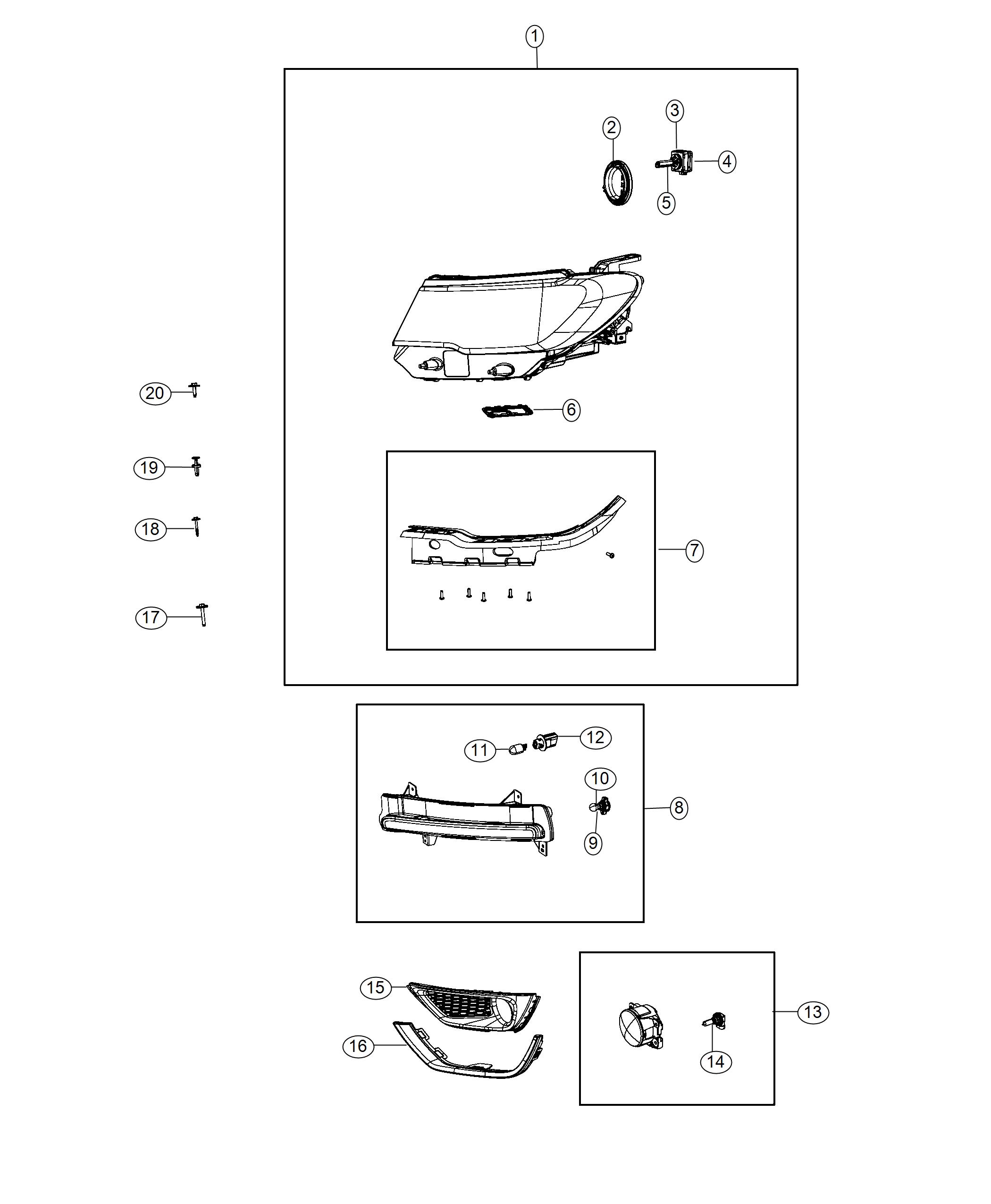 Diagram Lamps, Front. for your 2021 Jeep Cherokee   