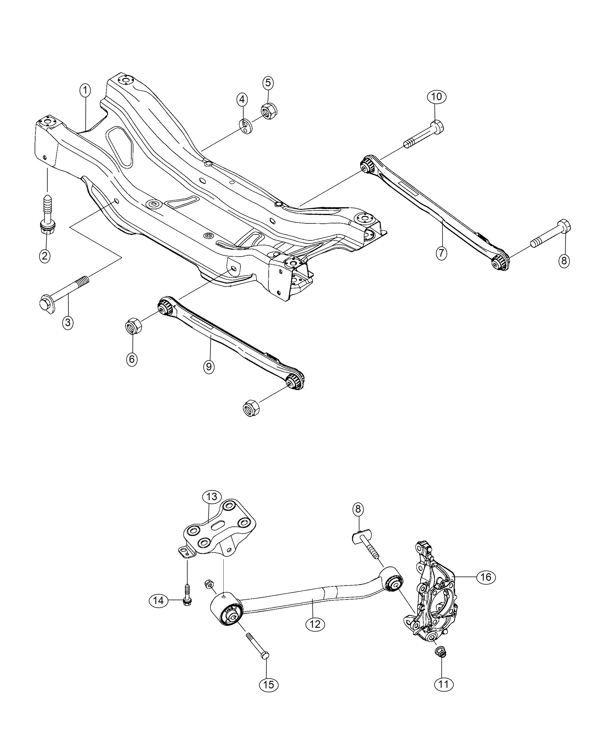 Diagram Crossmember, Links, 4x2. for your Jeep Compass  