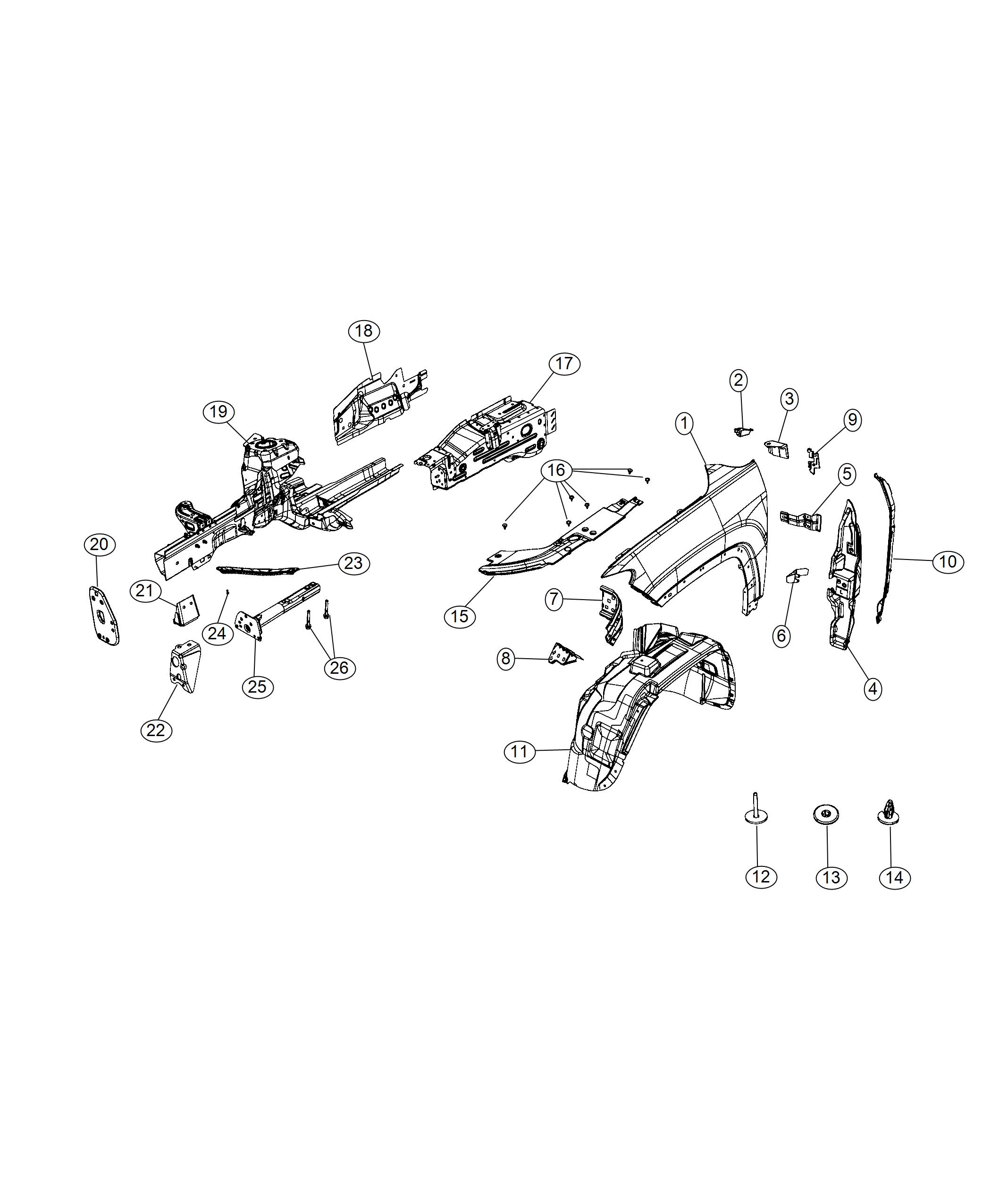 Diagram Front Fenders and Shields. for your Jeep