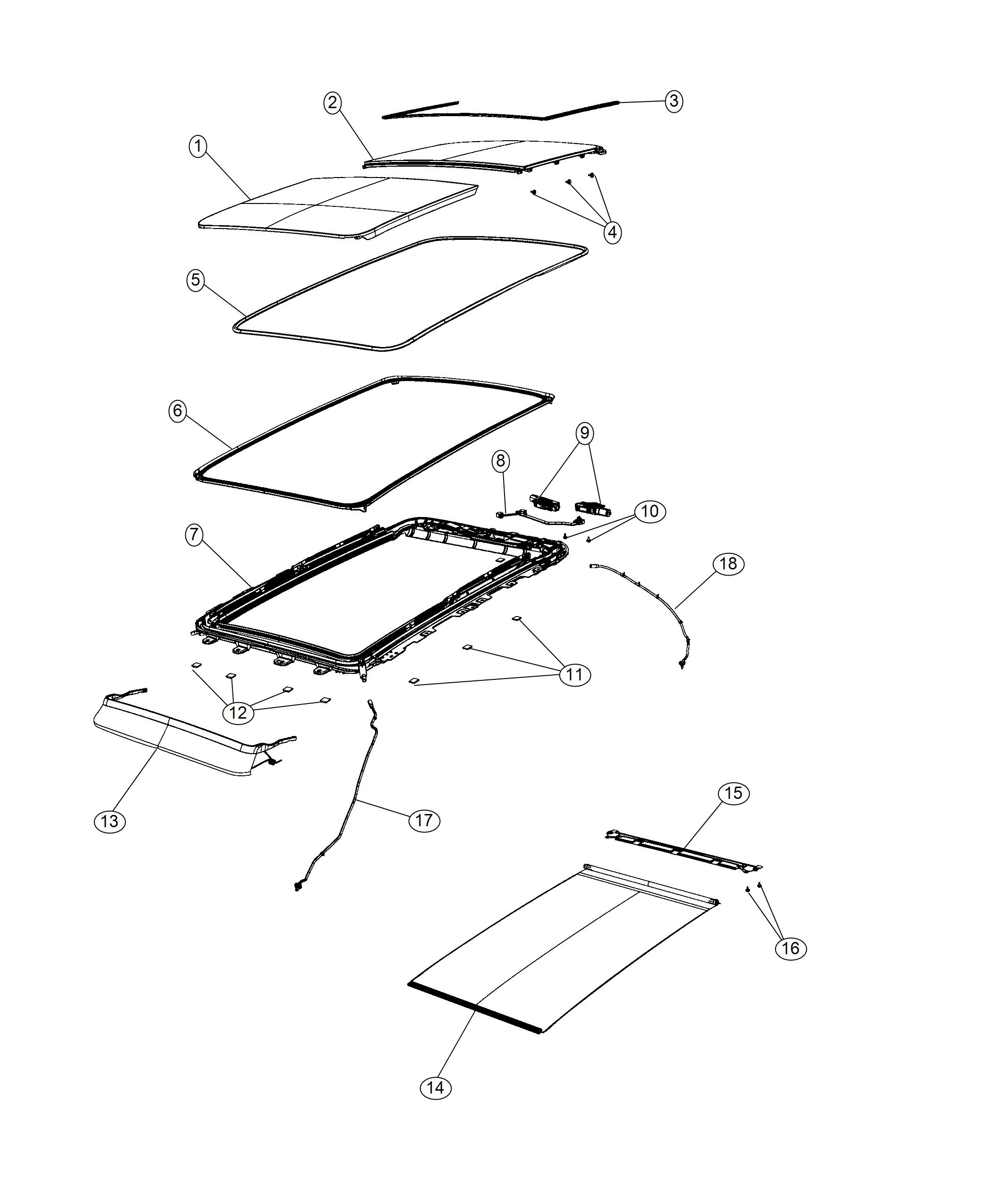 Diagram Sunroof and Component Parts. for your 1999 Jeep Cherokee   