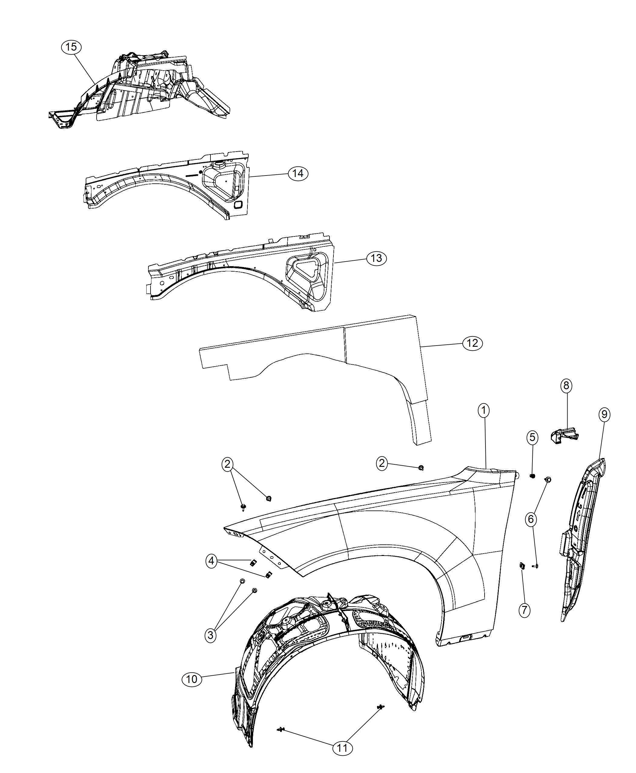 Diagram Front Fenders. for your 2012 Dodge Charger   