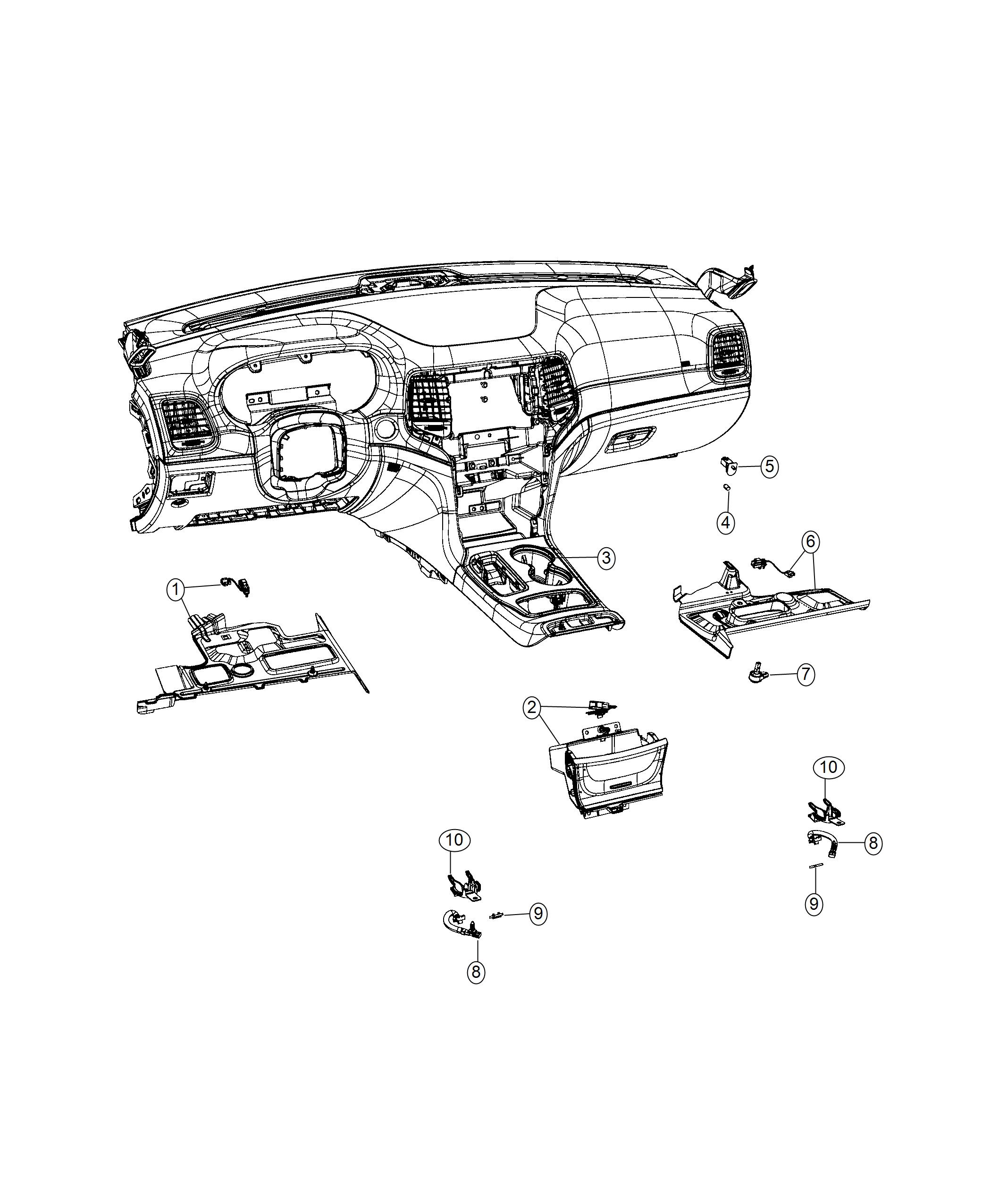 Diagram Interior Lighting, Seating, Instrument Panel And Floor Console, LHD. for your Jeep