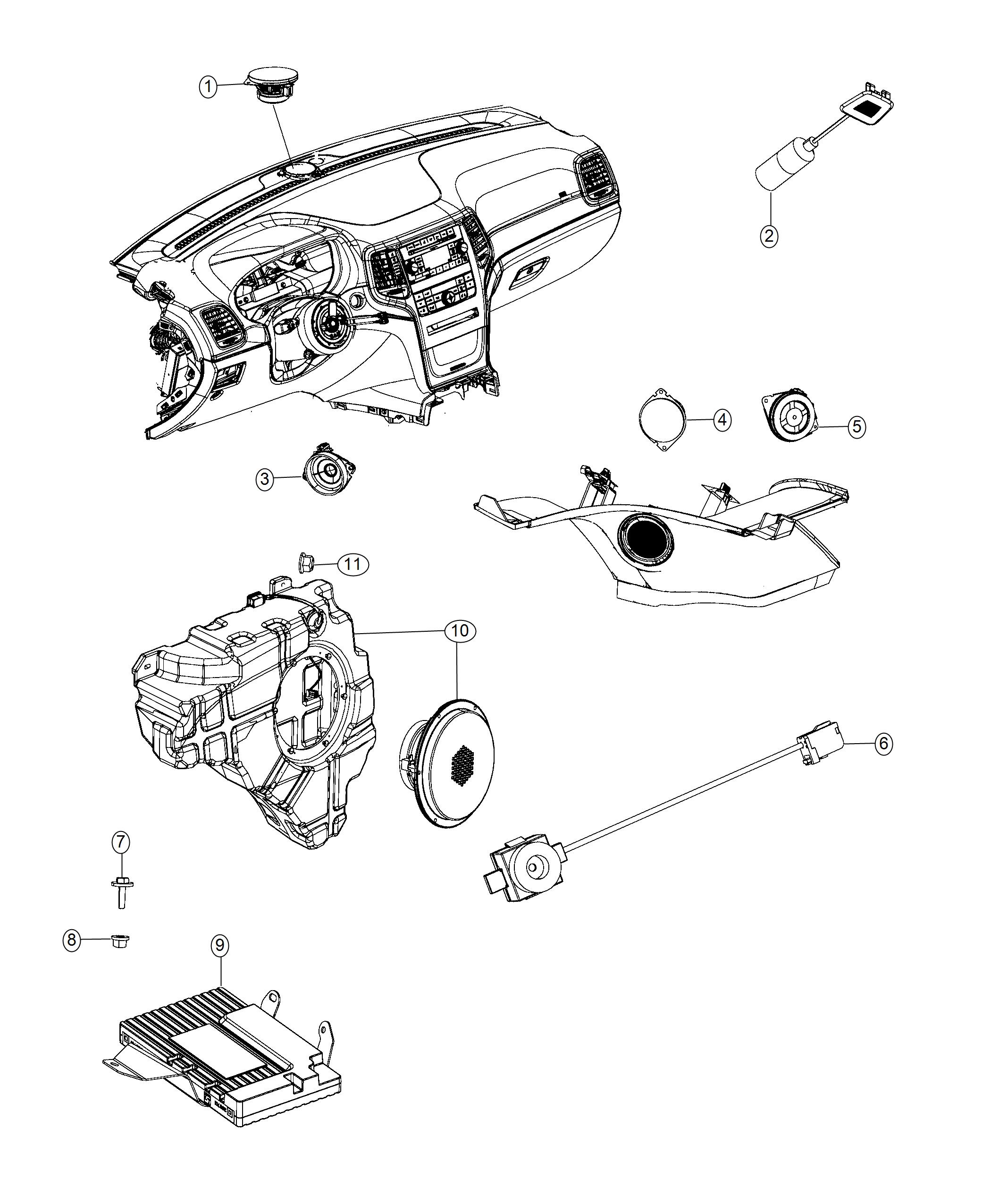 Speakers, Instrument Panel and Quarters and Amplifiers. Diagram