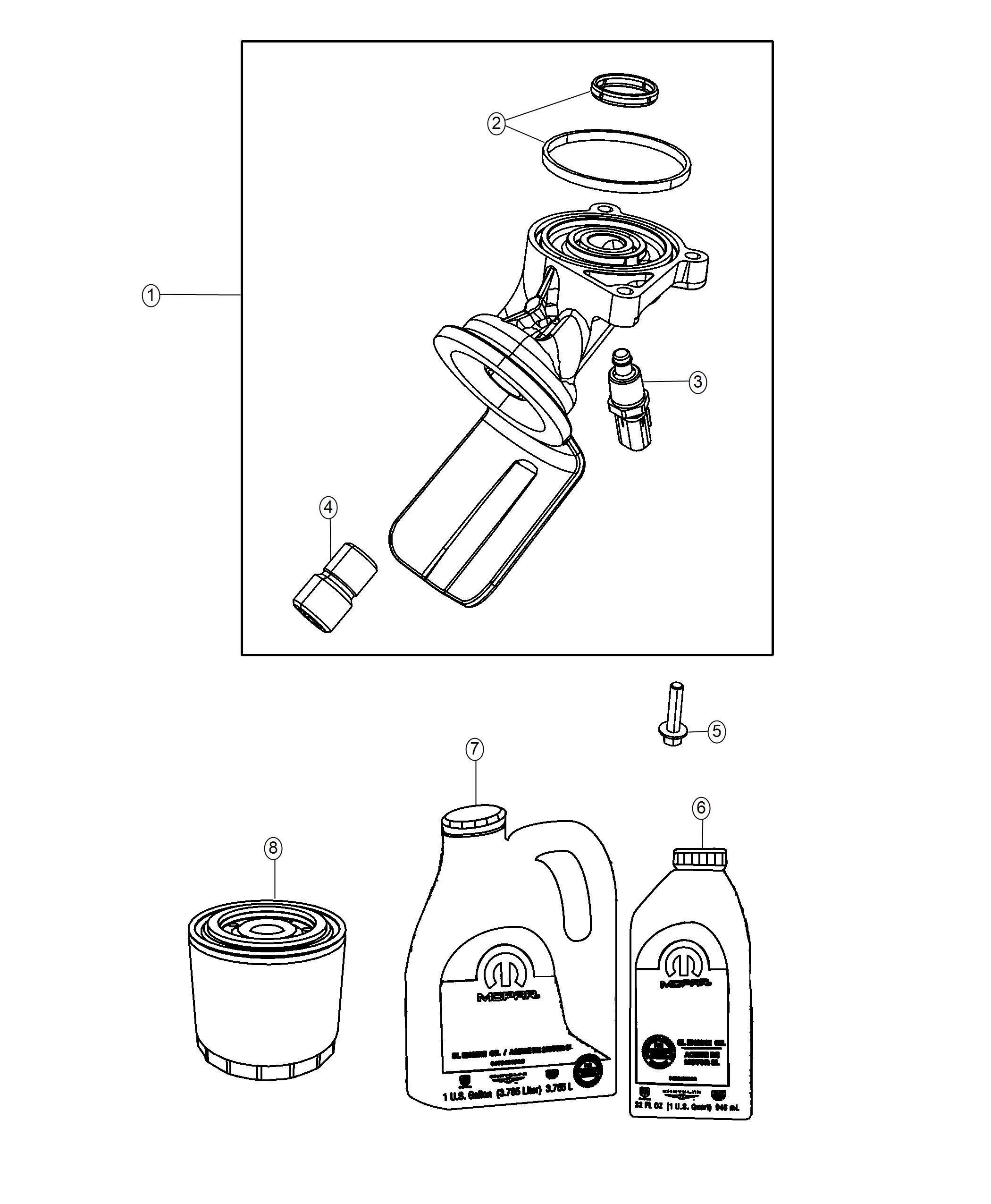 Diagram Engine Oil, Engine Oil Filter And Adapter 5.7L. for your Jeep Grand Cherokee  