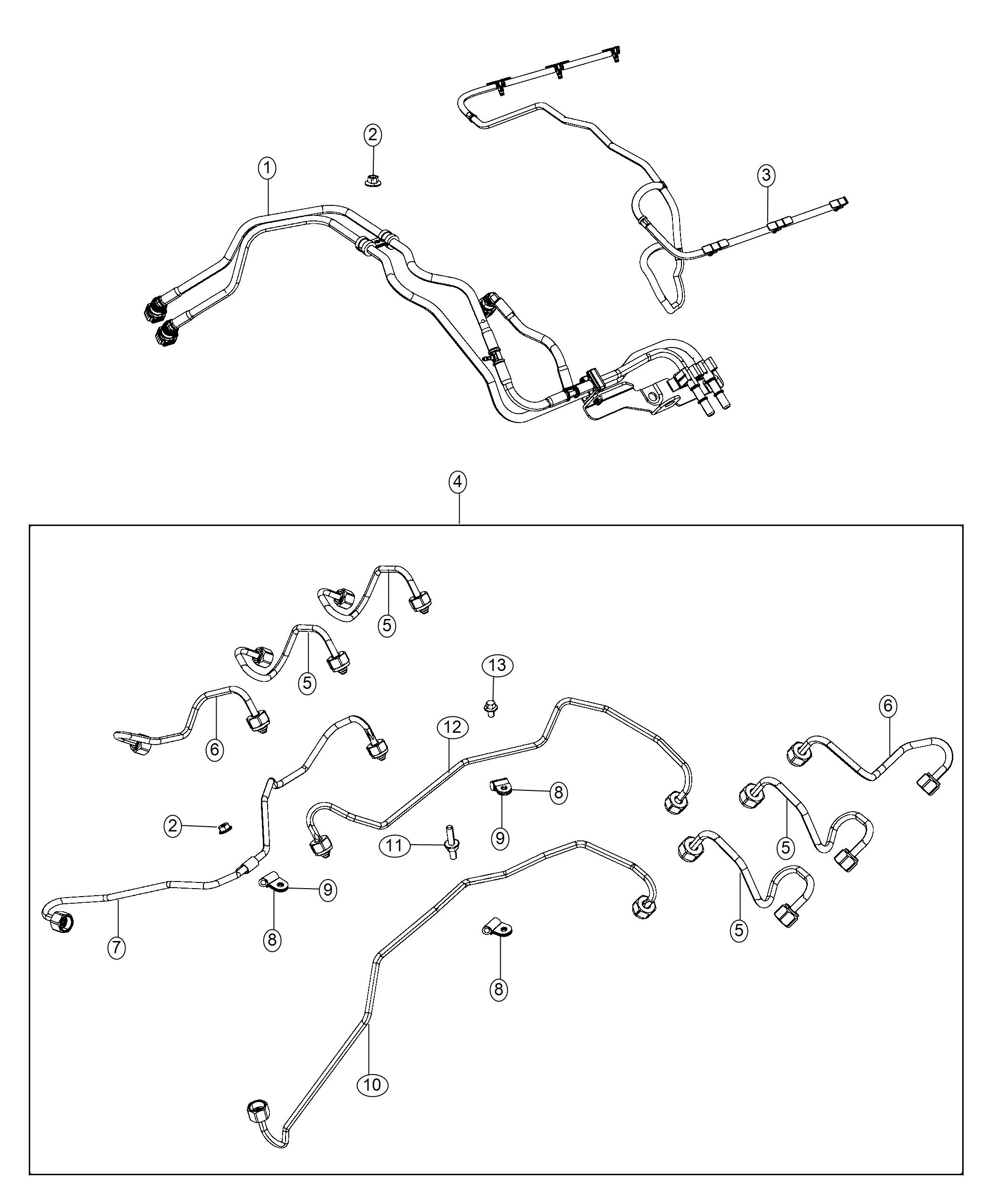 Diagram Fuel Lines, Engine, 3.0L [3.0L V6 Turbo Diesel Engine], [3.0L V6 Turbo Diesel Engine w/ESS]. for your Jeep Grand Cherokee  