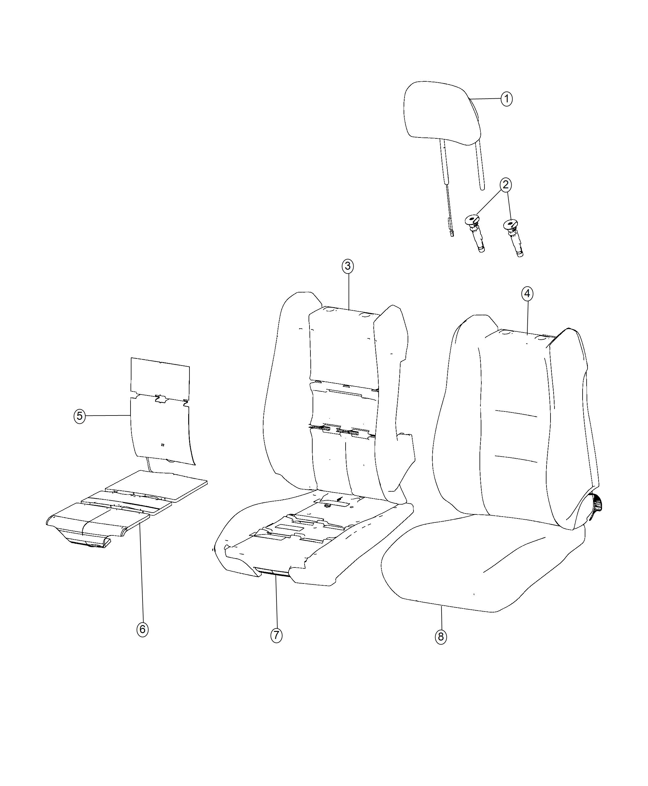 Diagram Front Seat - Bucket Seat - Trim Code [LEATHER/PERF SUEDE SRT SEATS]. for your Jeep Grand Cherokee  