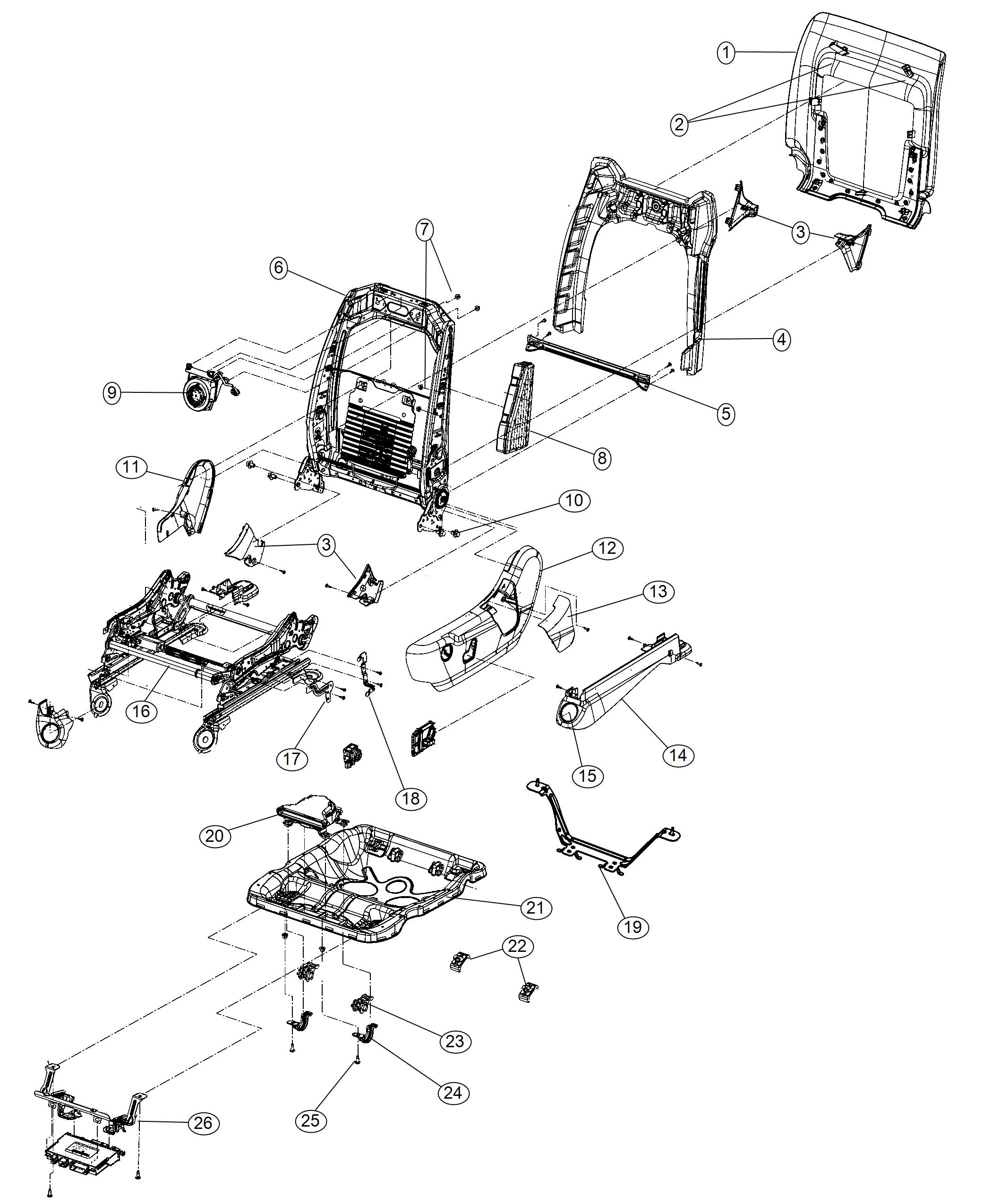 Diagram Adjusters, Recliners and Shields - Driver Seat - Power and Manual - LHD. for your 2018 Jeep Grand Cherokee SRT 6.4L Hemi SRT V8 4X4 