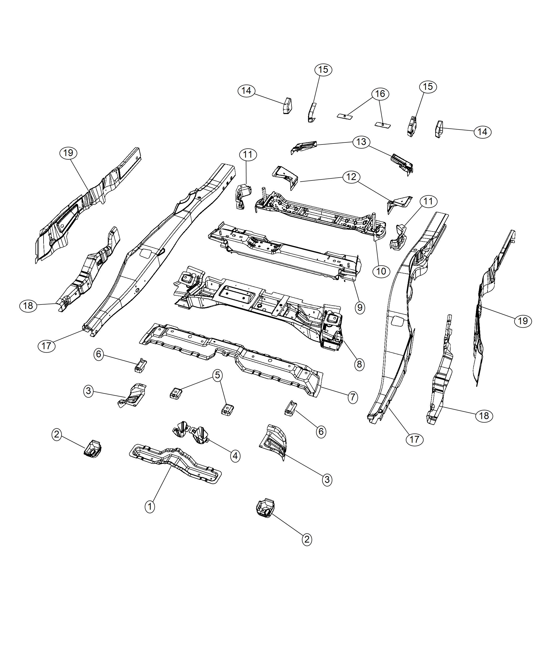 Diagram Rear Floor Pan Attaching Parts. for your Jeep