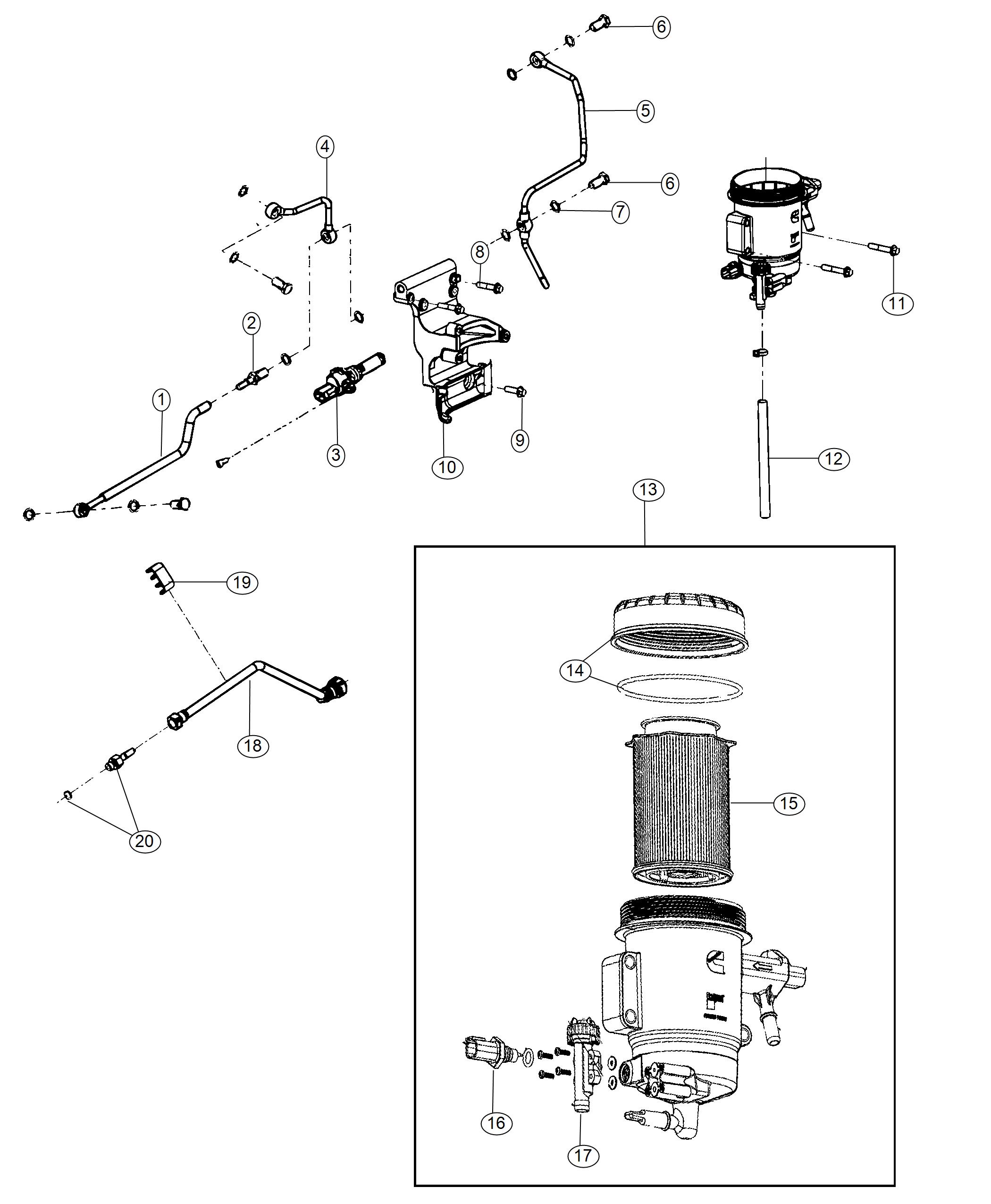 Diagram Fuel Filter 6.7L [6.7L I6 Cummins Turbo Diesel Engine]. for your 2018 Ram 3500   