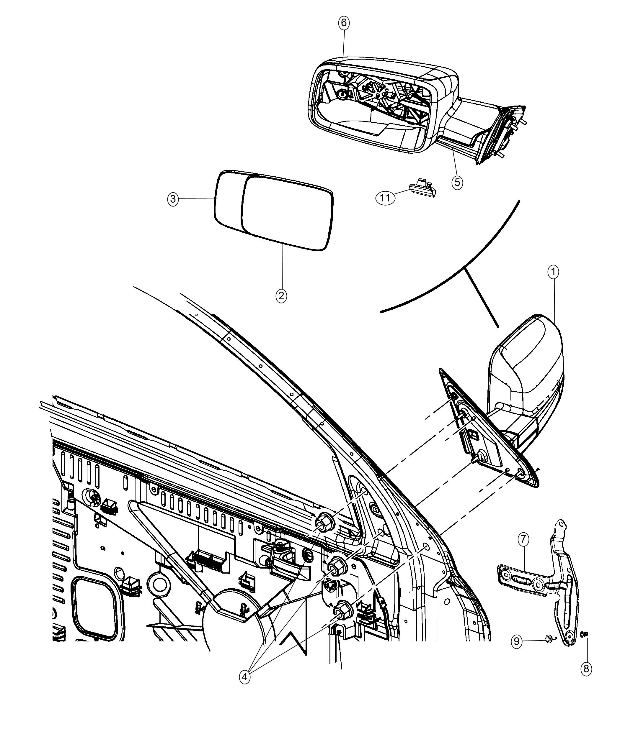 Diagram Mirror, Exterior. for your 2012 Ram 2500   