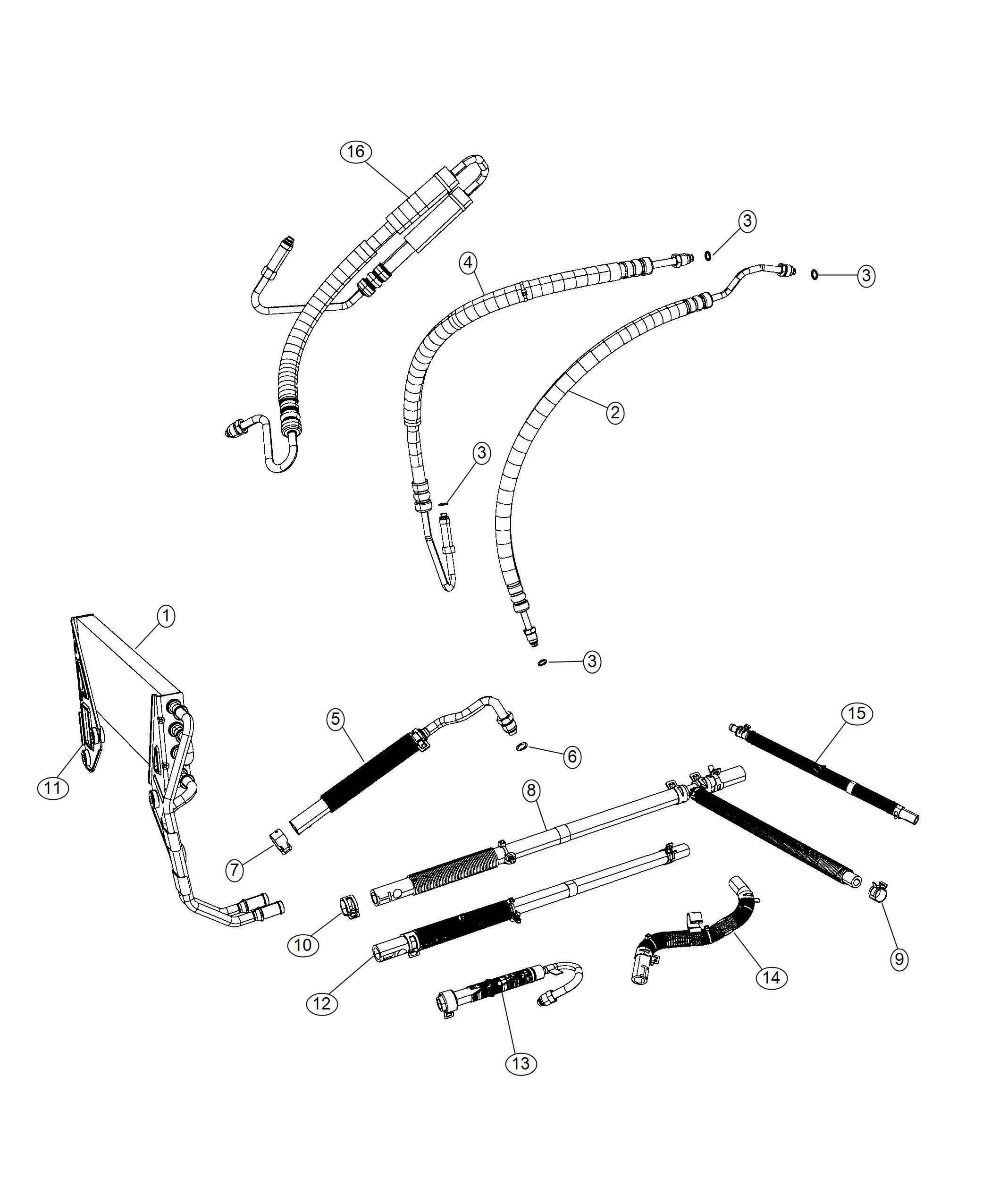 Power Steering Hoses 5.7L [5.7L V8 HEMI VVT Engine], [5.7L V8 HEMI CNG Engine] 6.4L [6.4L Heavy Duty V8 HEMI with MDS]. Diagram