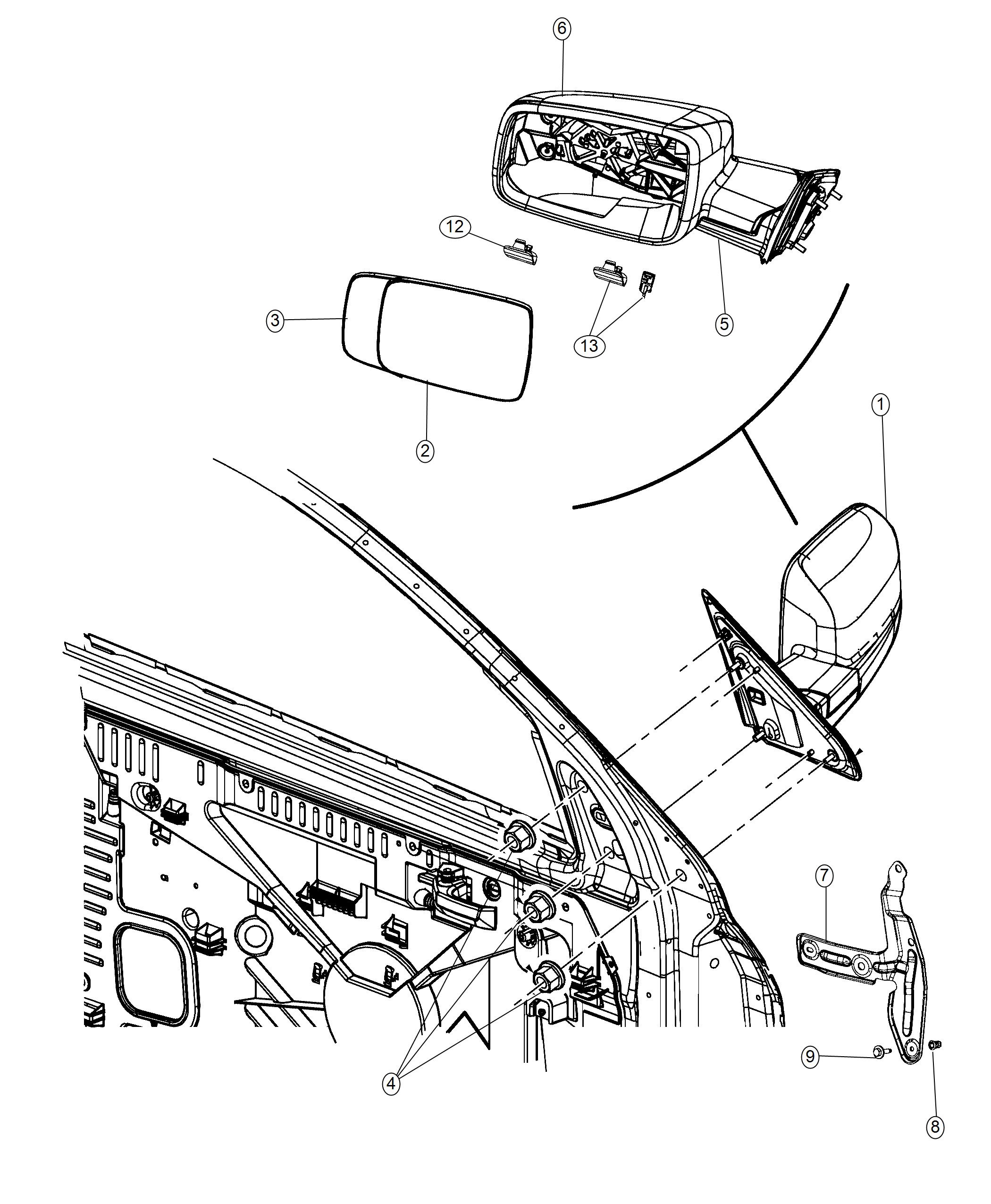 Diagram Mirror, Exterior. for your 2012 Ram 2500   