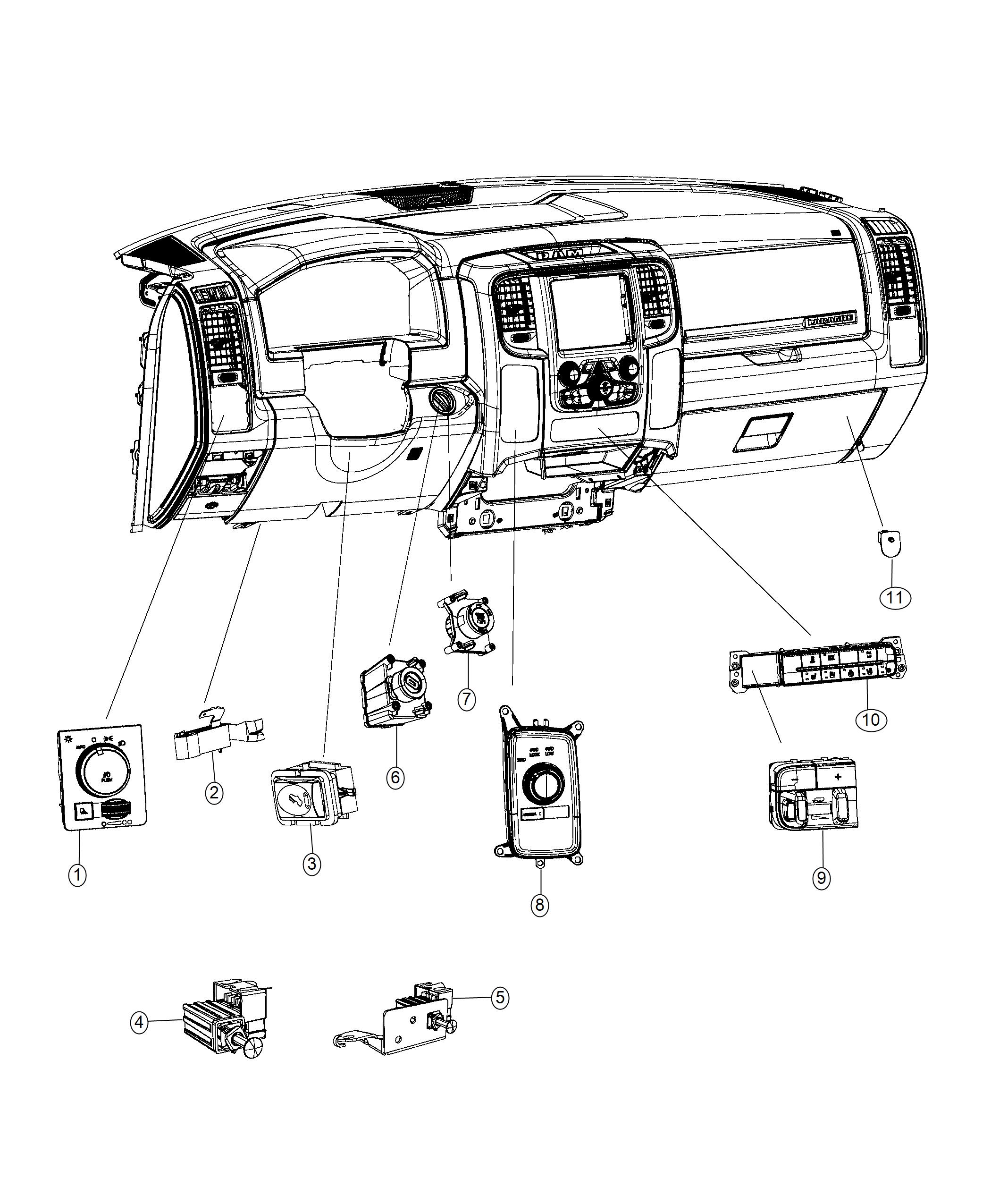 Diagram Switches, Instrument Panel. for your Ram 3500  