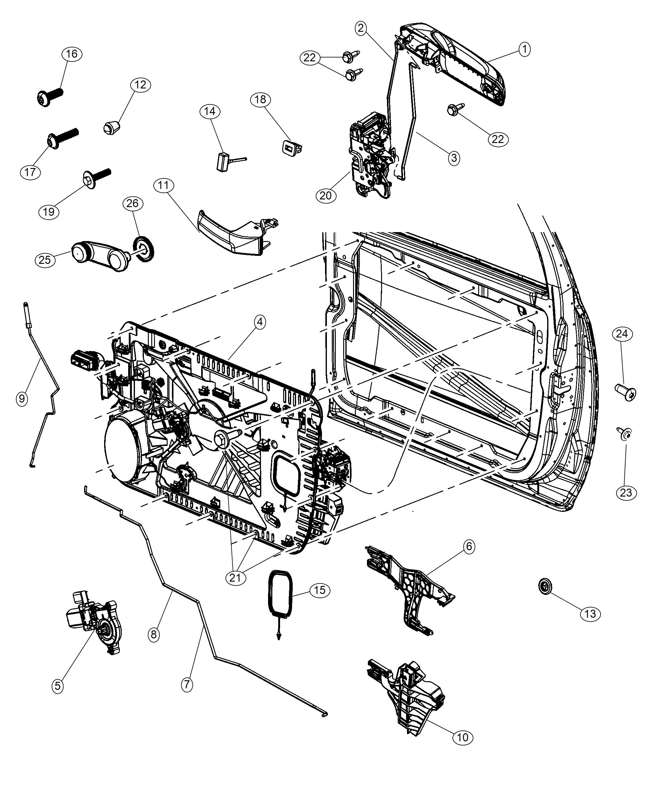 Diagram Front Door, Hardware Components. for your 1999 Chrysler 300  M 